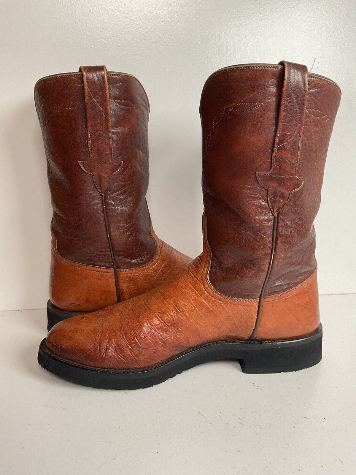 Vintage Lucchese Smooth Ostrich Roper Boots 9 D New Crepe Soles Exotic