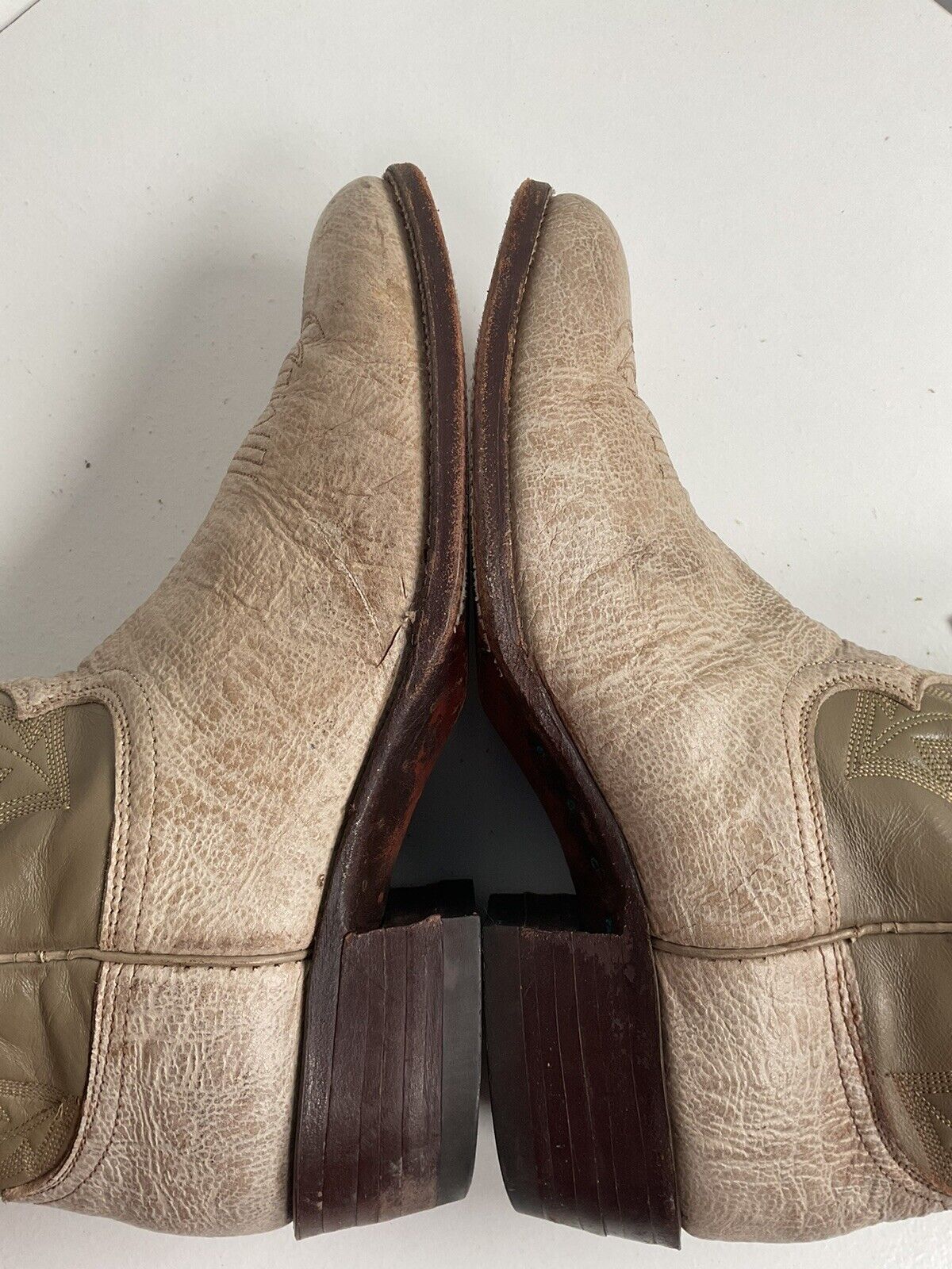 Vintage Justin Old White Label Cowboy Boots 9.5 D Antelope