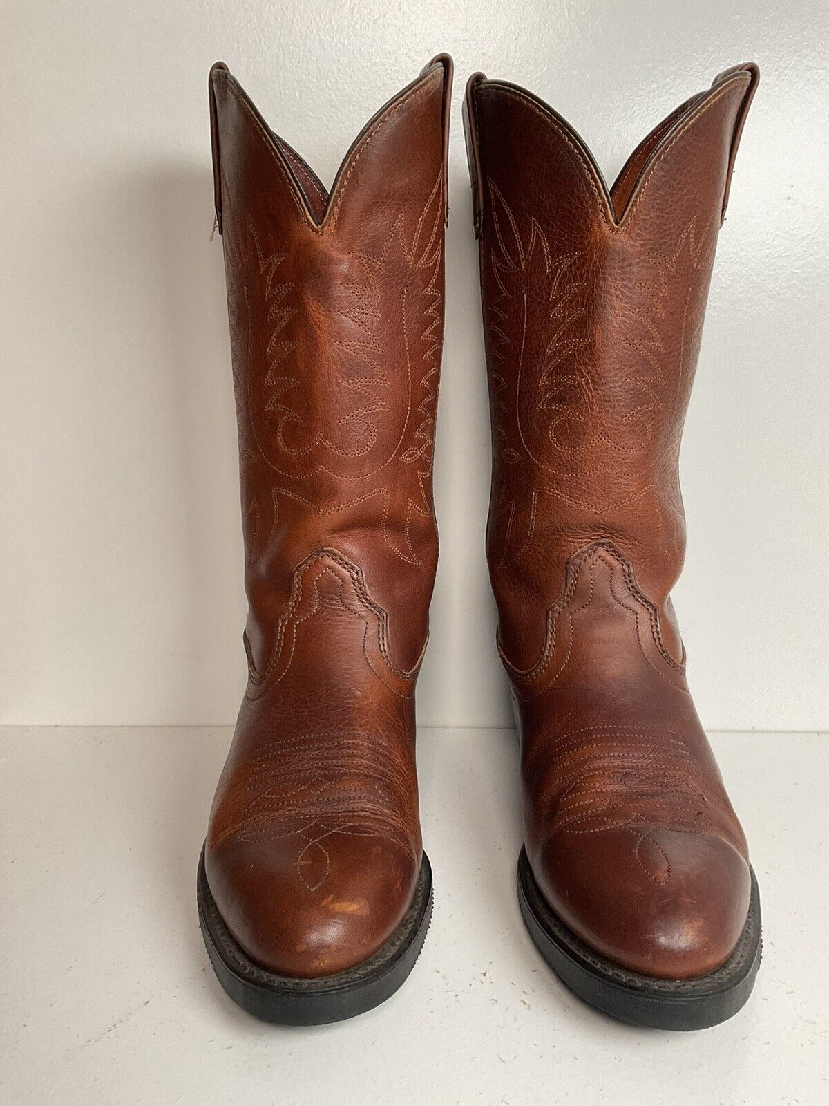 DD Tuff Brown Pull On Work Boots 8 EE Union Made Western Soft Toe