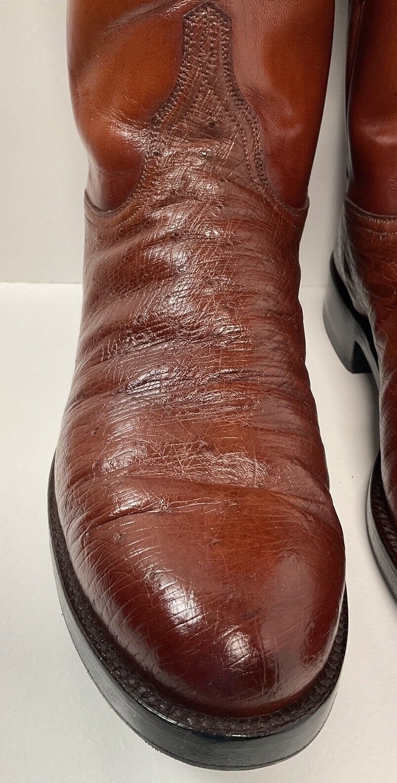 Vintage Lucchese Handmade Smooth Ostrich Roper Boots 10 D Exotic Cowboy