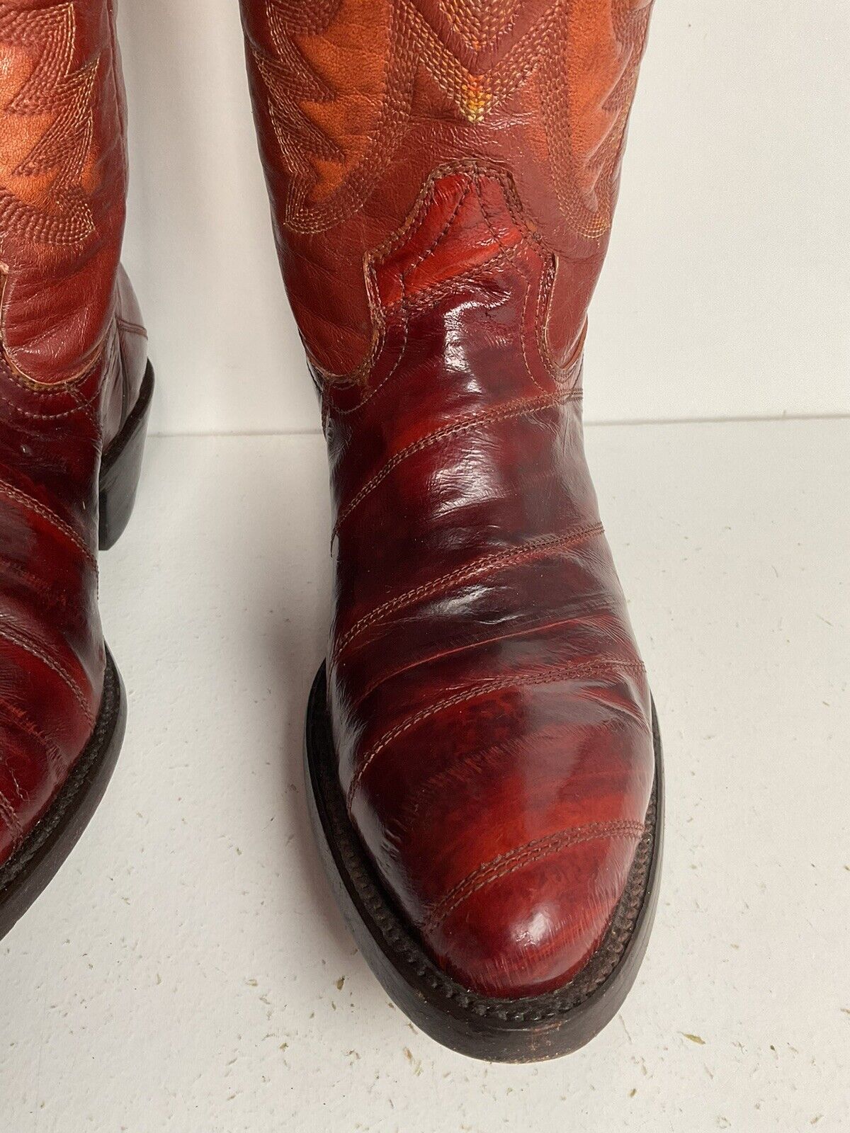 Early Corral Exotic Eel Skin Cowgirl Boots 7 M Cognac