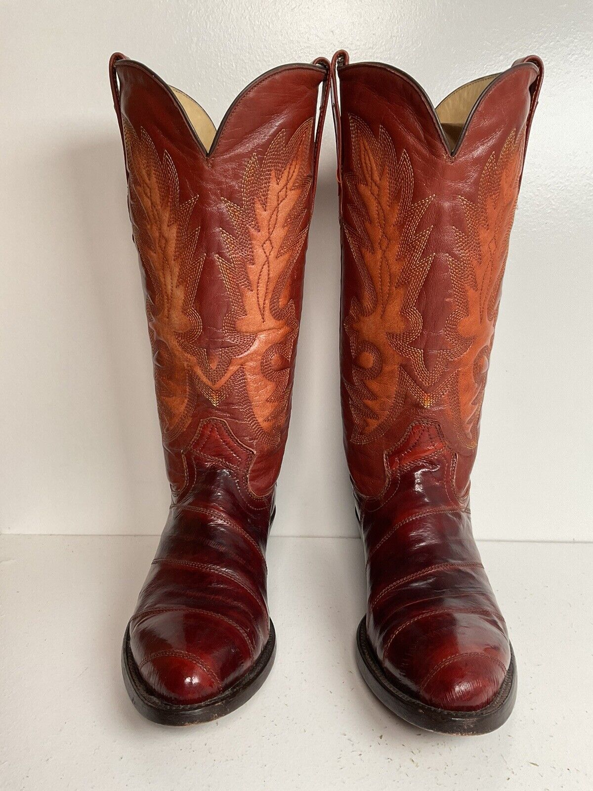 Early Corral Exotic Eel Skin Cowgirl Boots 7 M Cognac