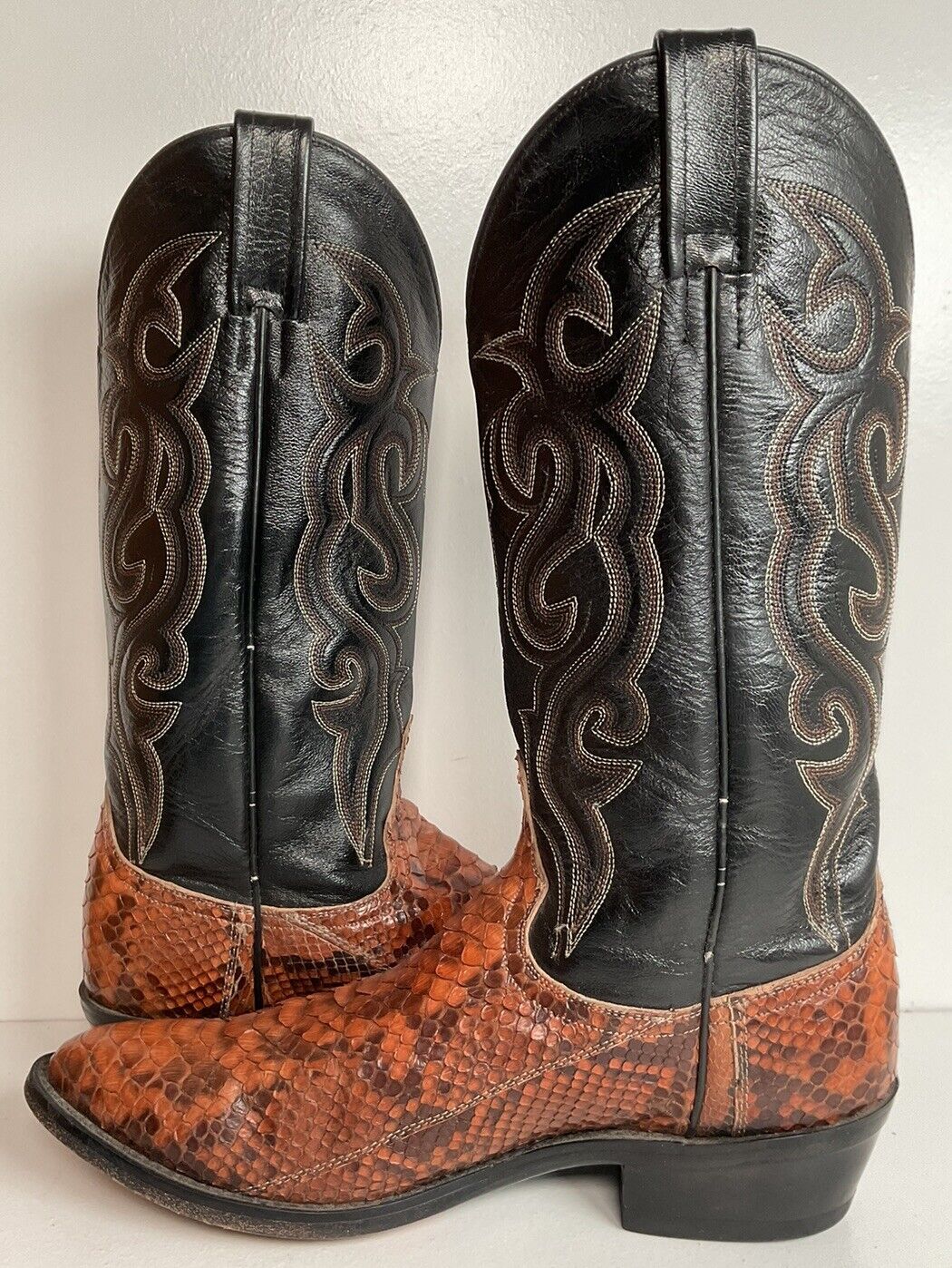 Dan Post Rust Brown Python Snakeskin Cowboy Boots 9 D Back Cut