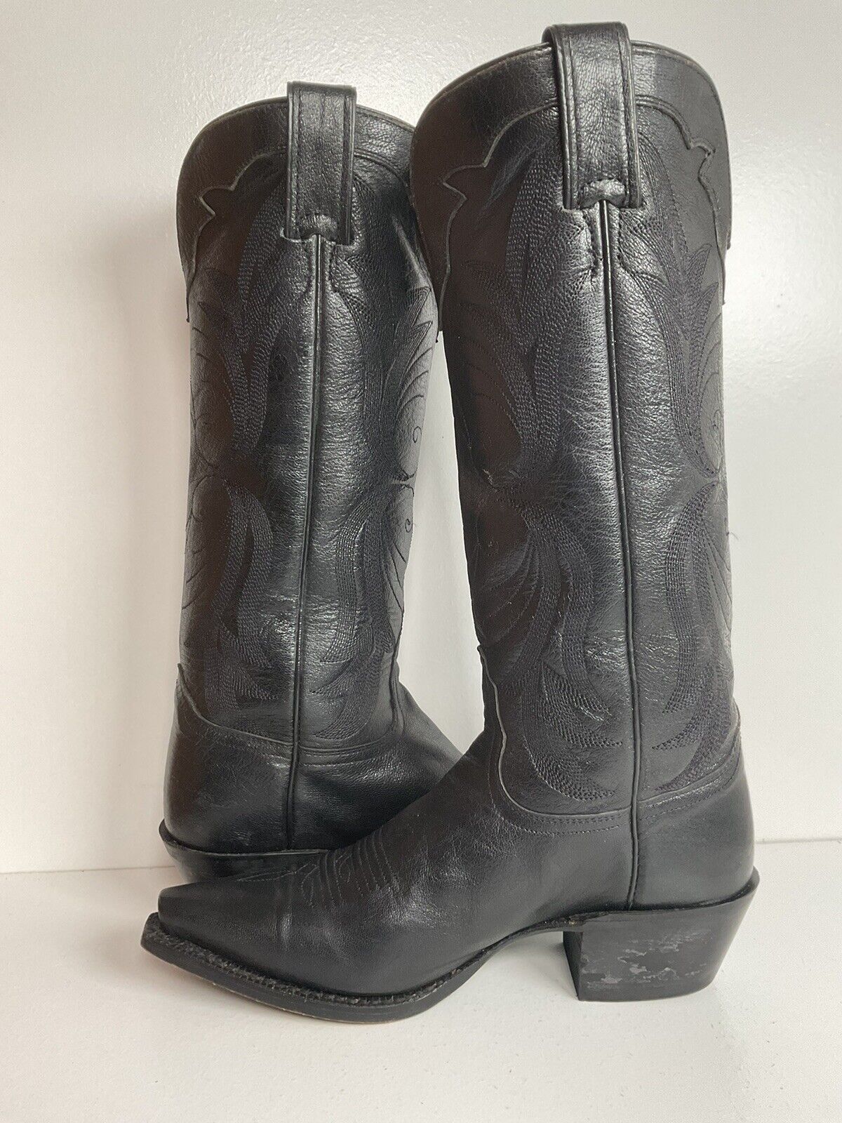 Nocona 15” Tall Black Leather Cowgirl Boots 6.5 B