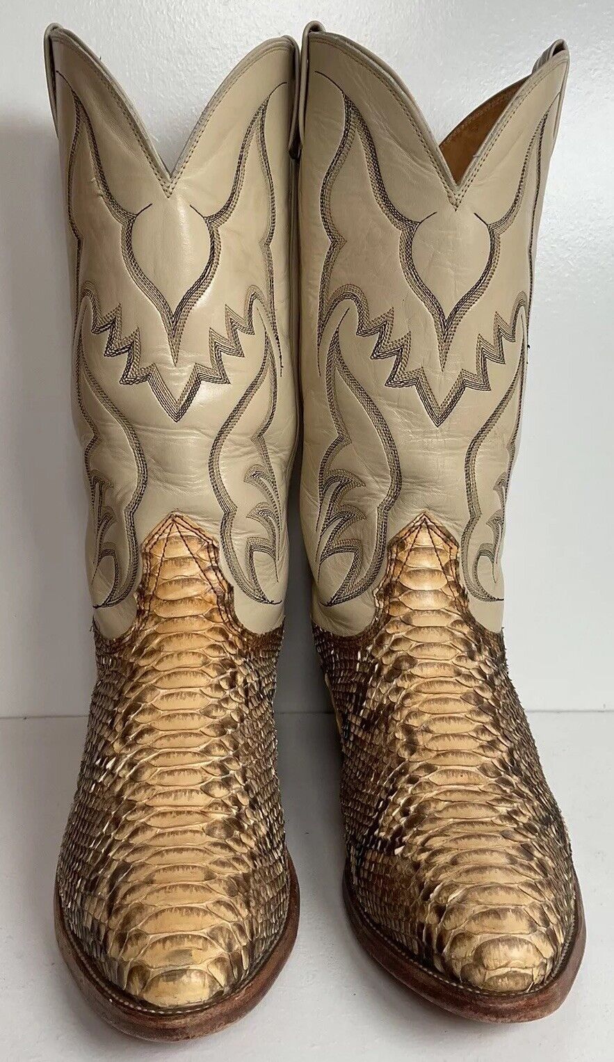 Vintage Nocona Back Cut Python Cowboy Boots 10 D Old Red Label USA Made