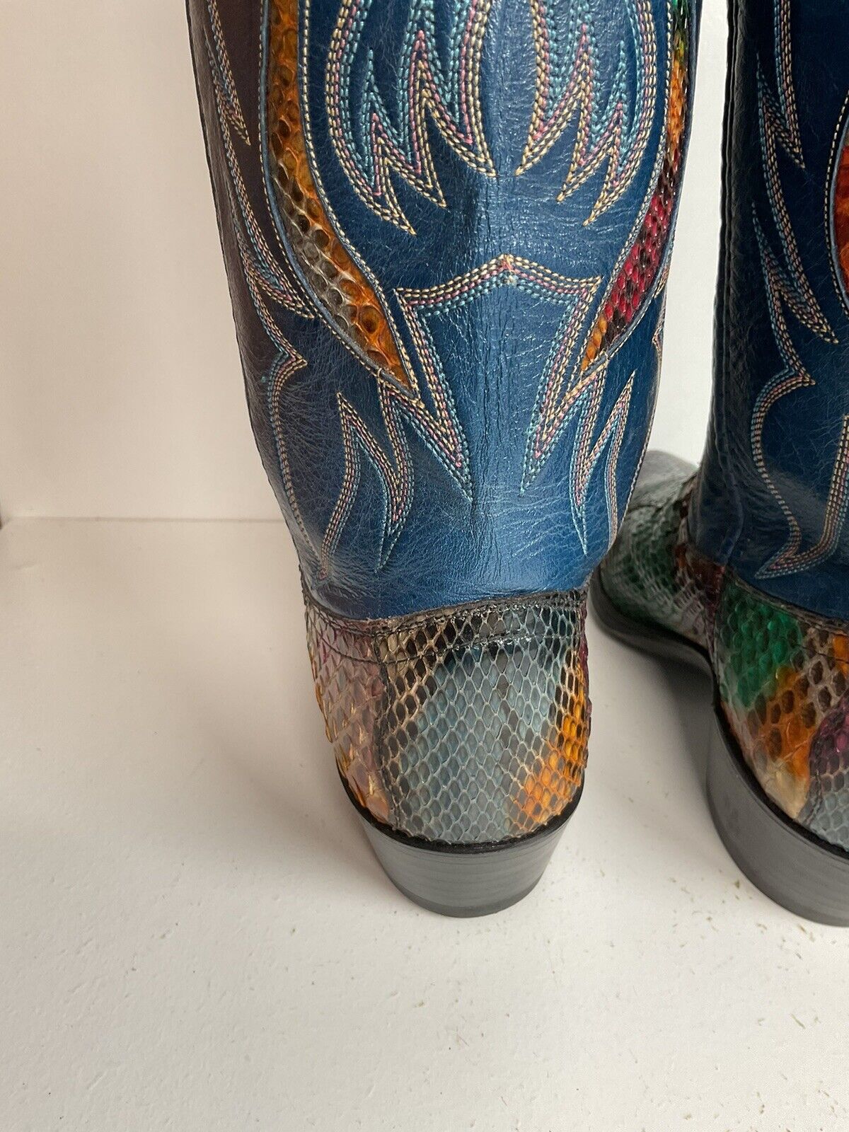 Vintage Dan Post Rainbow Python Cowgirl Boots 8 M Front Cut Tooled Inlay