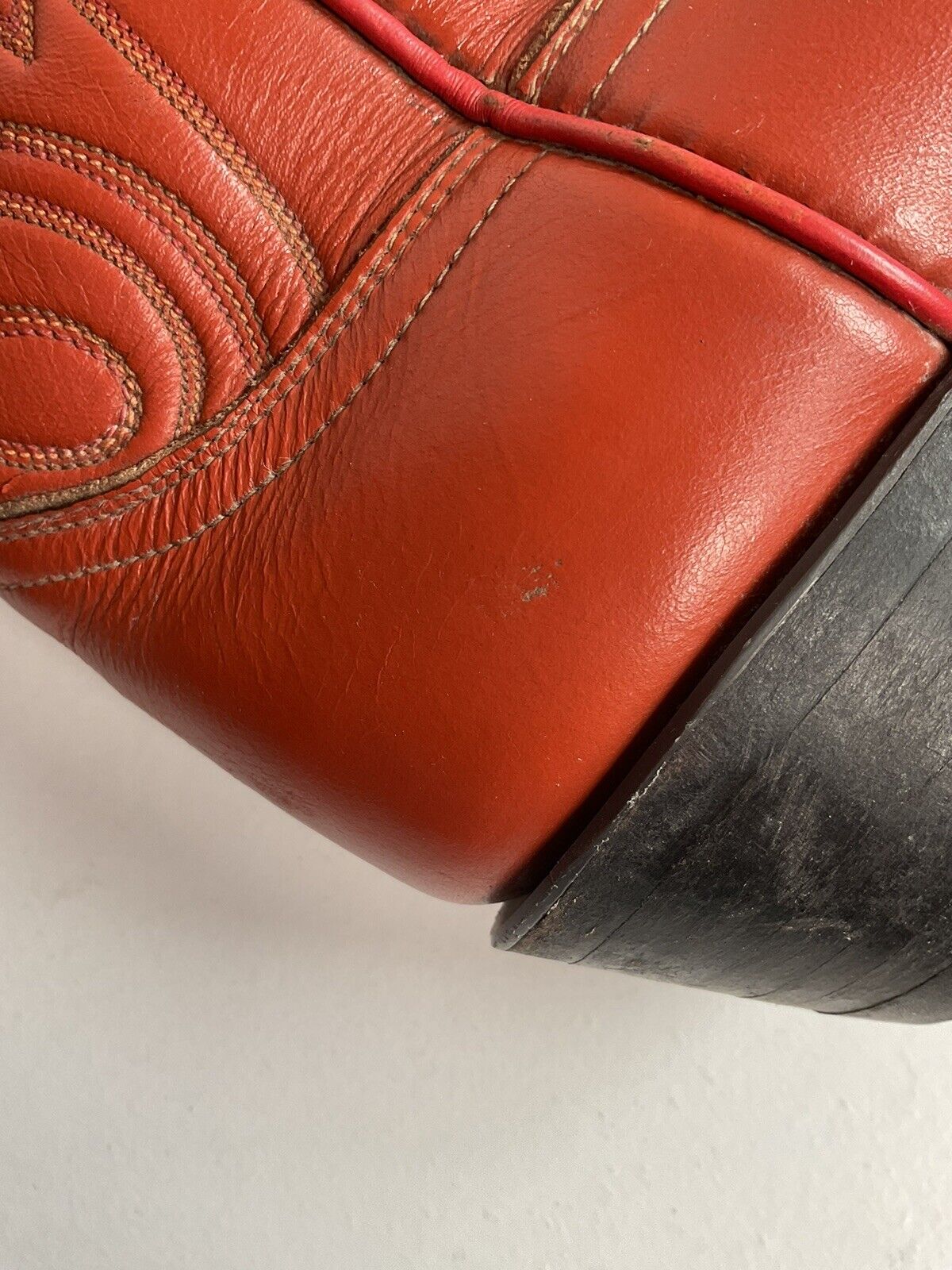 Vintage Tony Lama Burnt Orange Cowgirl Boots 6.5 C Tooled Inlay