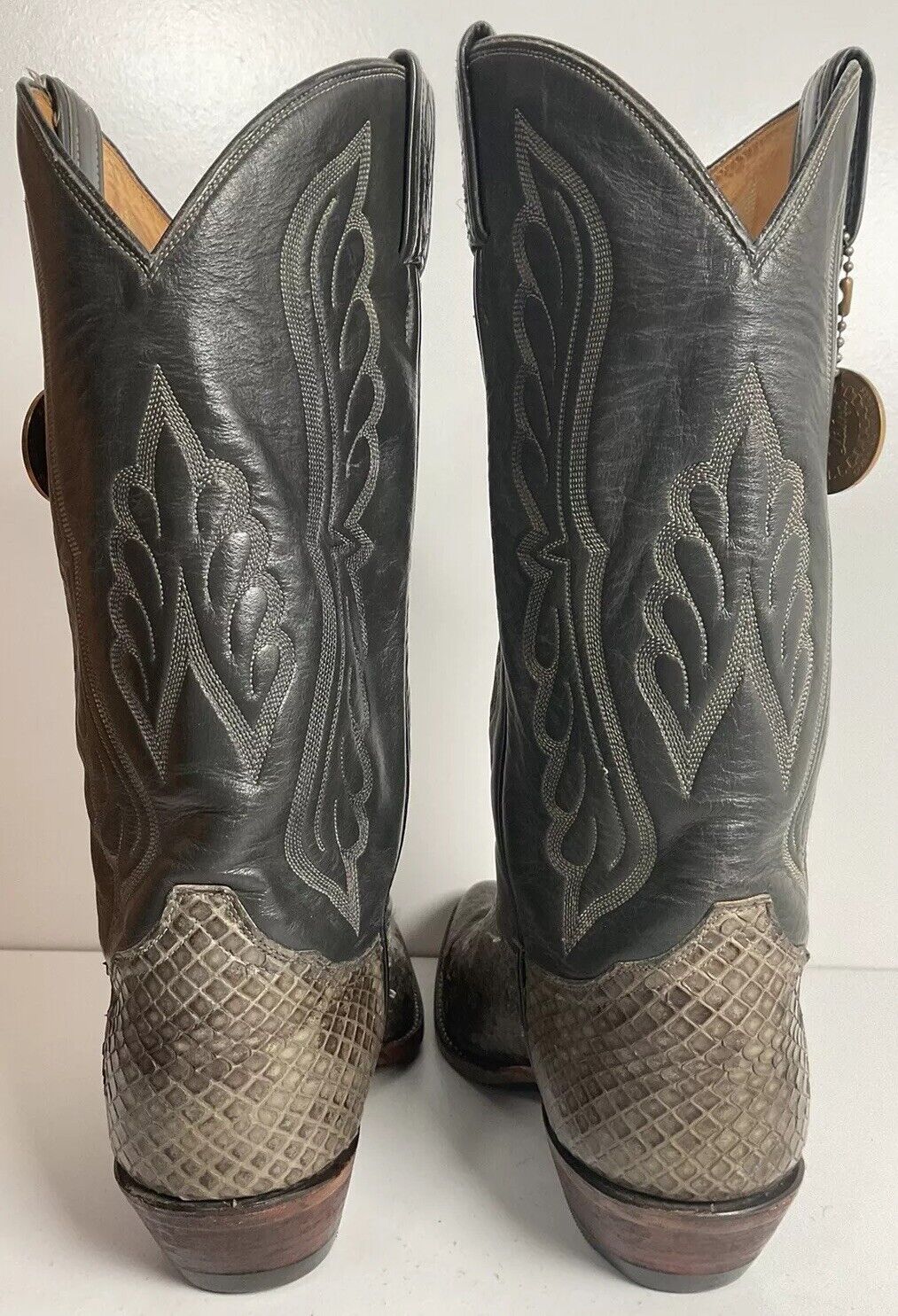 Tony Lama Exotic Anaconda Snakeskin Cowboy Boots 9 D Gold Label Recraft