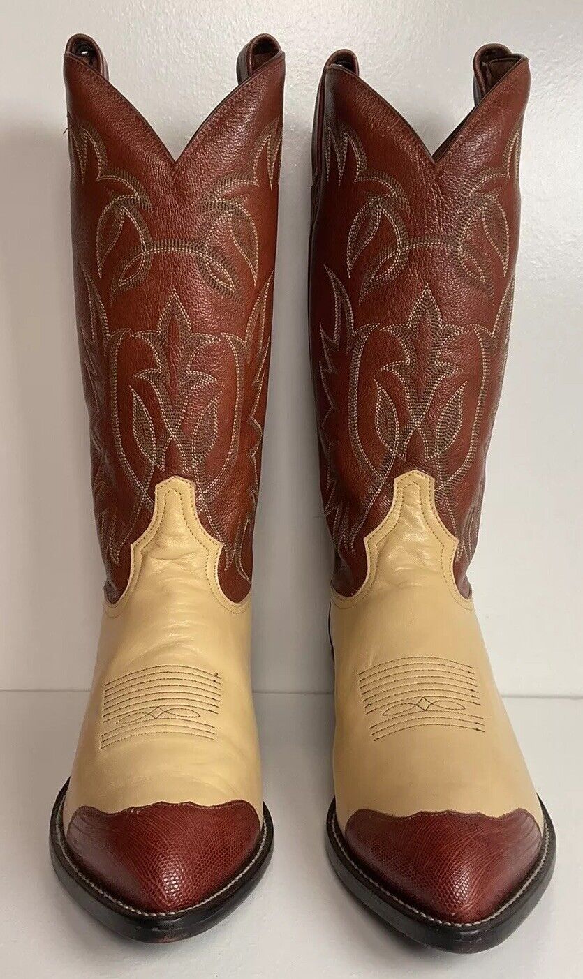 Vintage Tony Lama Wingtip Cowboy Boots 9 EE Urban Cowboy Style