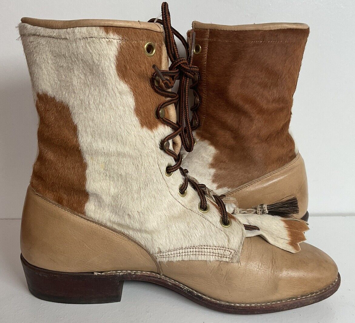 Vintage Larry Mahan Women’s Pony Hair On Cowhide Kiltie Packer Boots 8.5 M