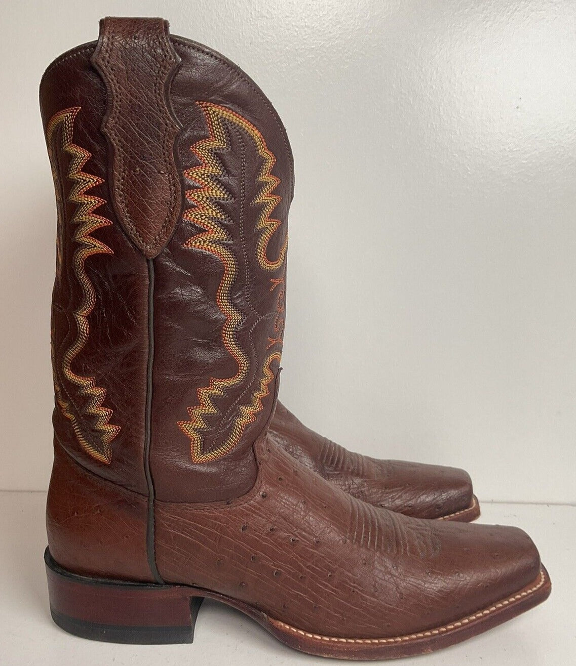 Justin Smooth Pin Quill Ostrich Cowboy Boots 9 D Square Toe