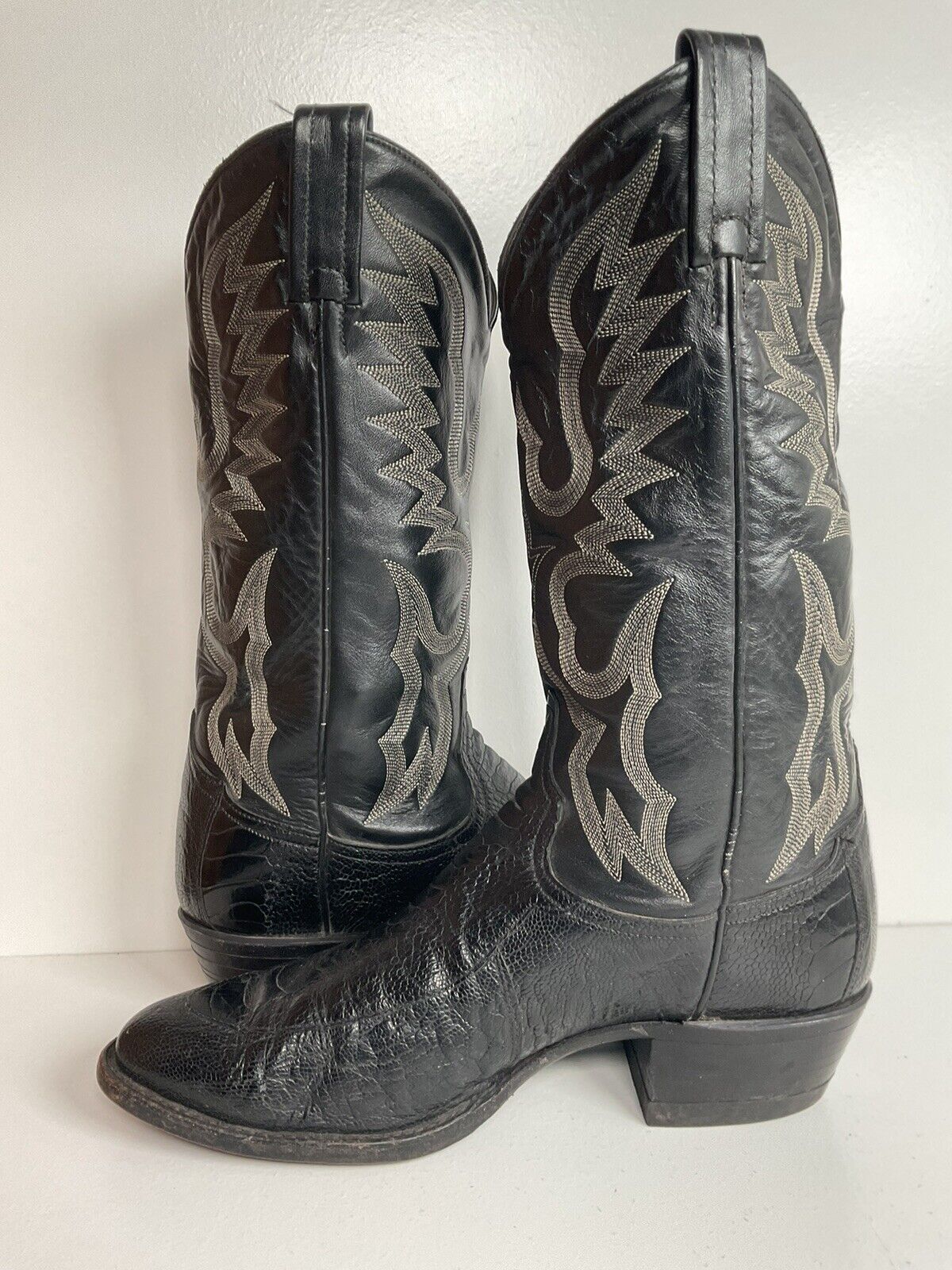 Vintage Tony Lama Exotic Ostrich Leg Cowboy Boots 9 D Classic Black