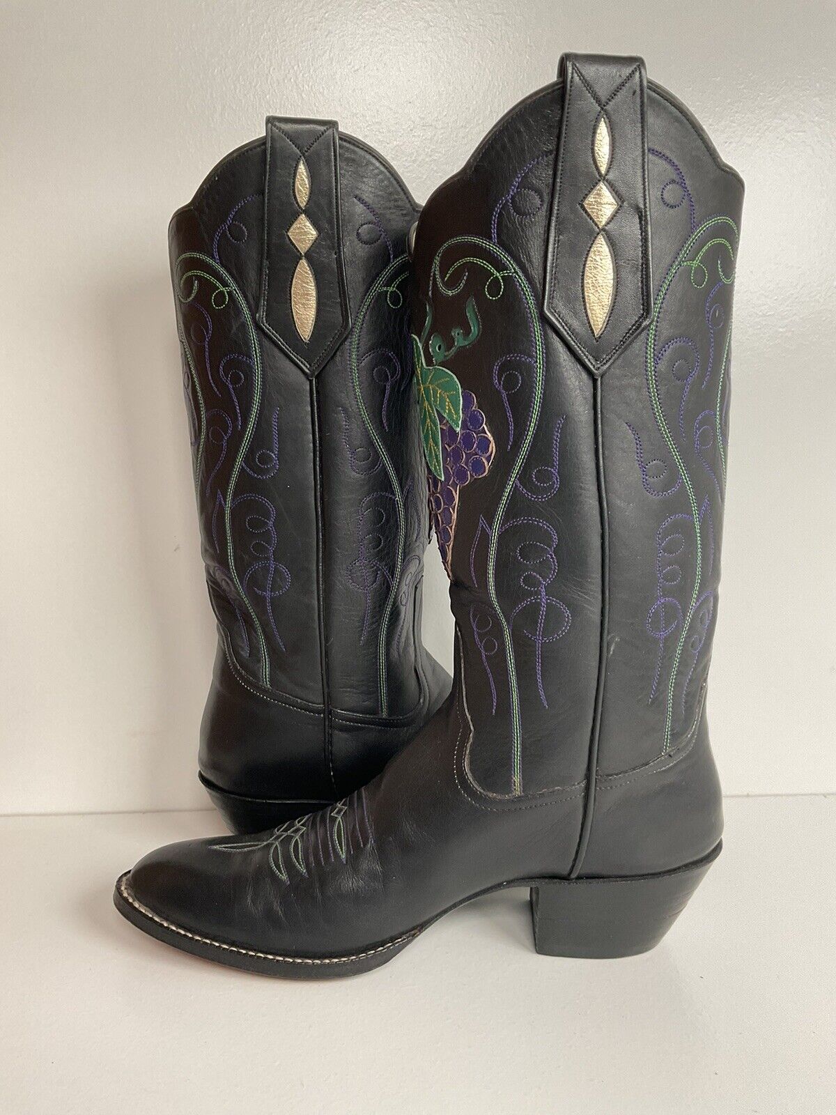 Vintage Rocky Carroll Custom Grape Vine Cowgirl Boots 6-6.5 Texas Americana