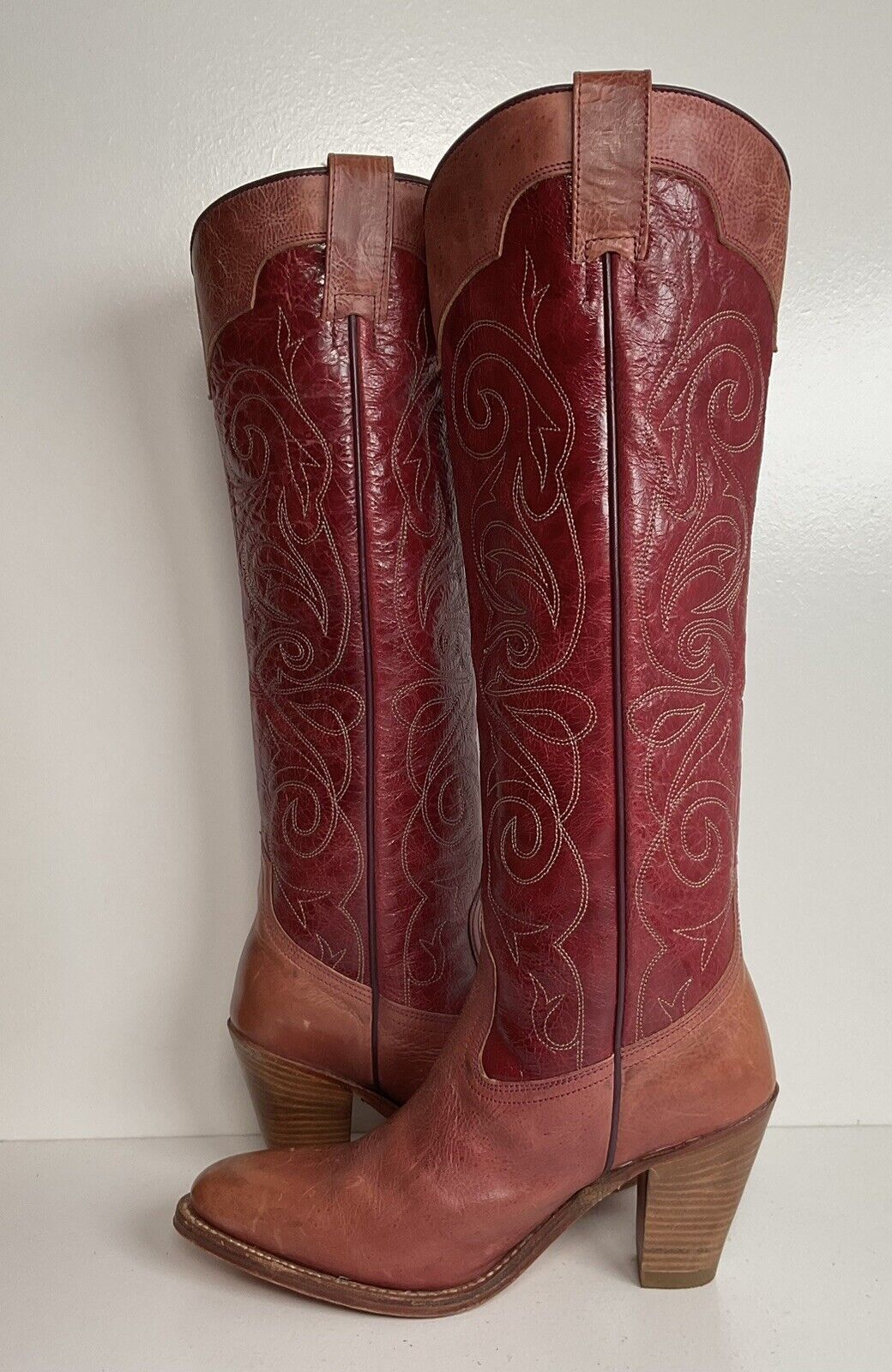 Vintage Frye Dusty Pink Western Boots 6 M Stacked Heel Goodyear Welt Spain