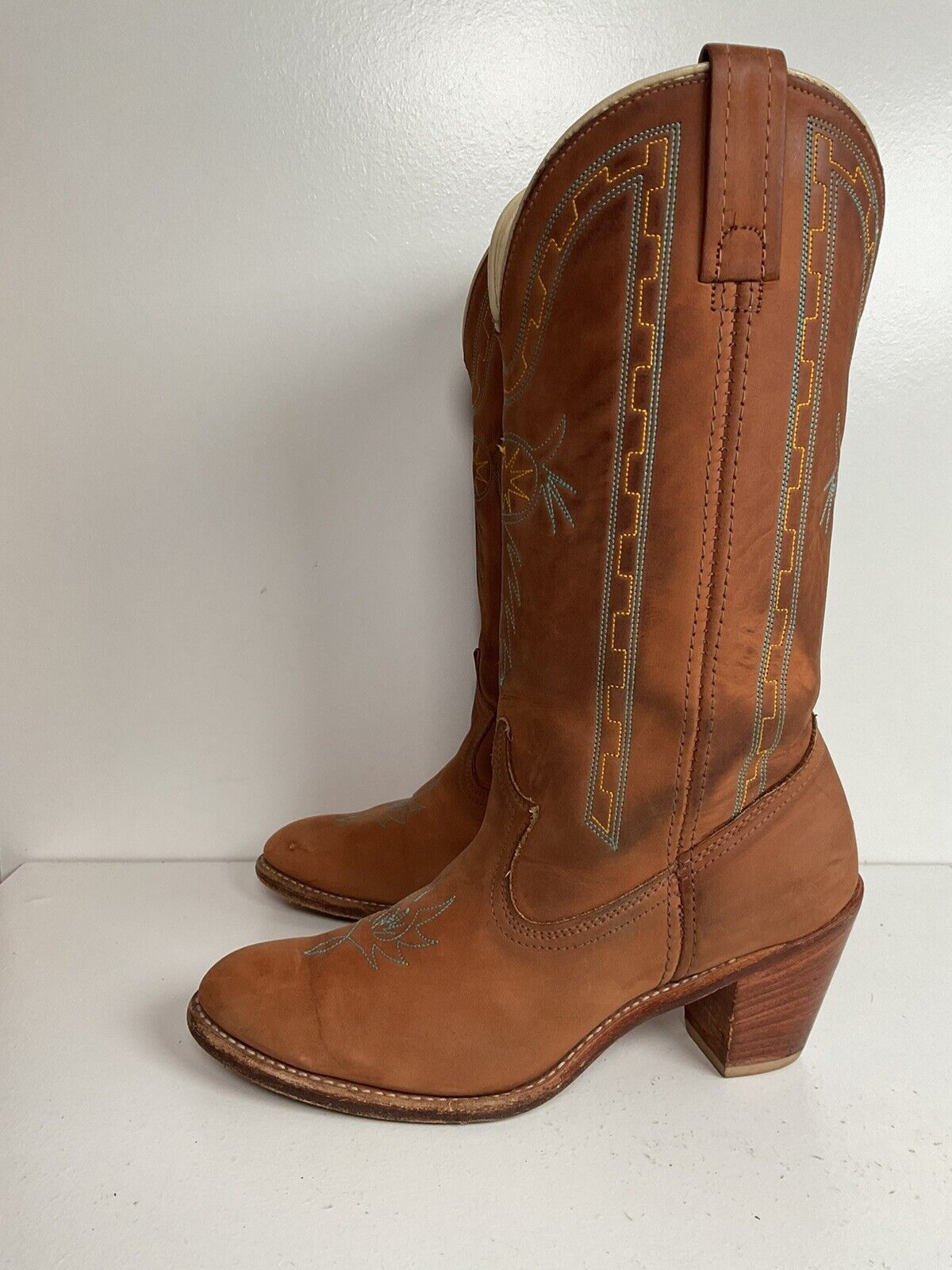 Vintage Dingo Acme Nubuck Suede Cowgirl Boots 8 M Dream Catcher Stitching