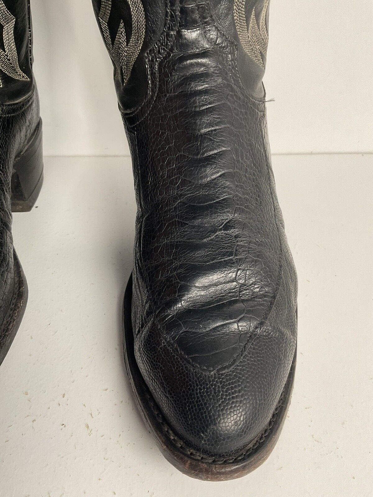 Vintage Tony Lama Exotic Ostrich Leg Cowboy Boots 9 D Classic Black