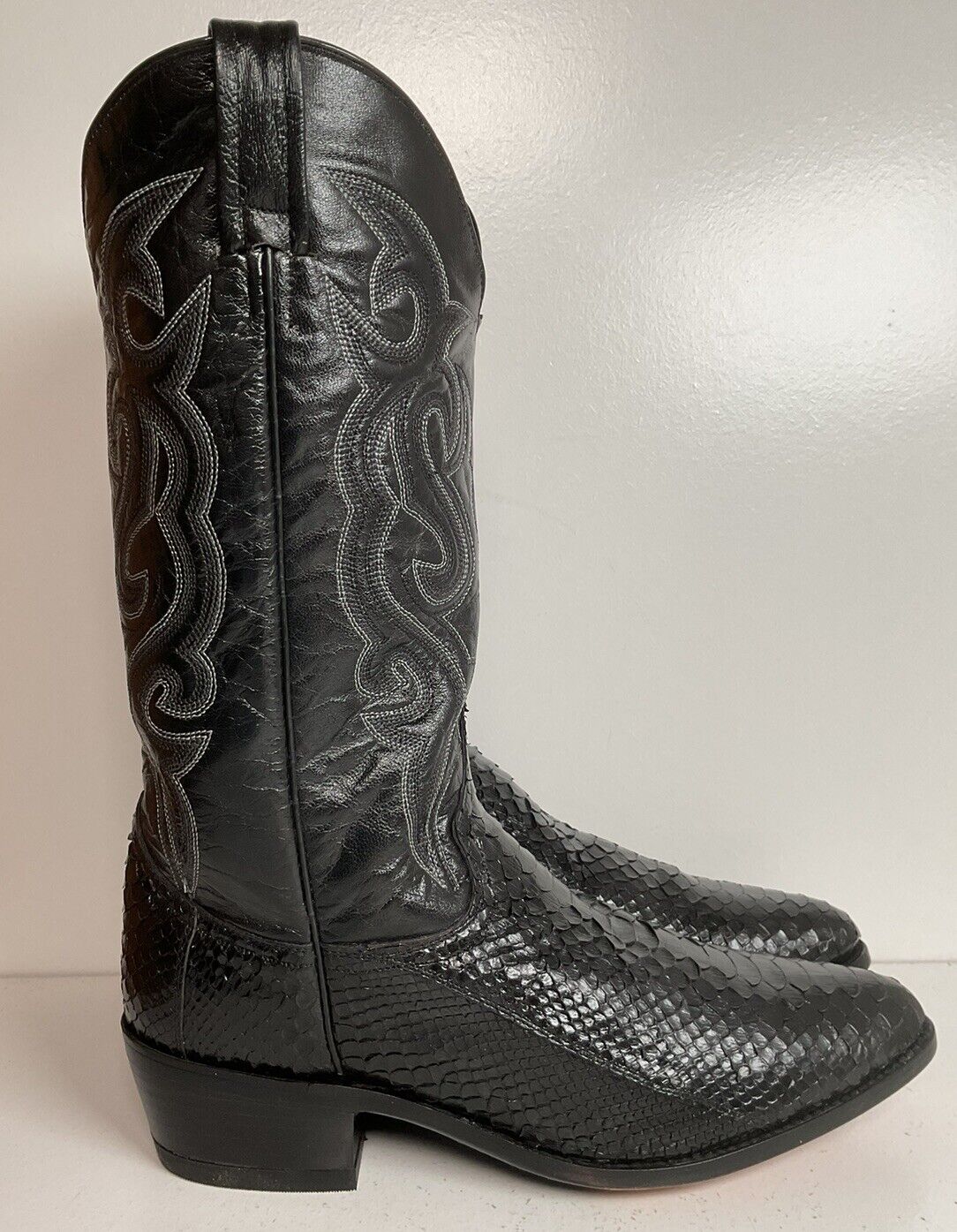 Dan Post Back Cut Python Cowboy Boots 11 D New Old Stock Classic Black