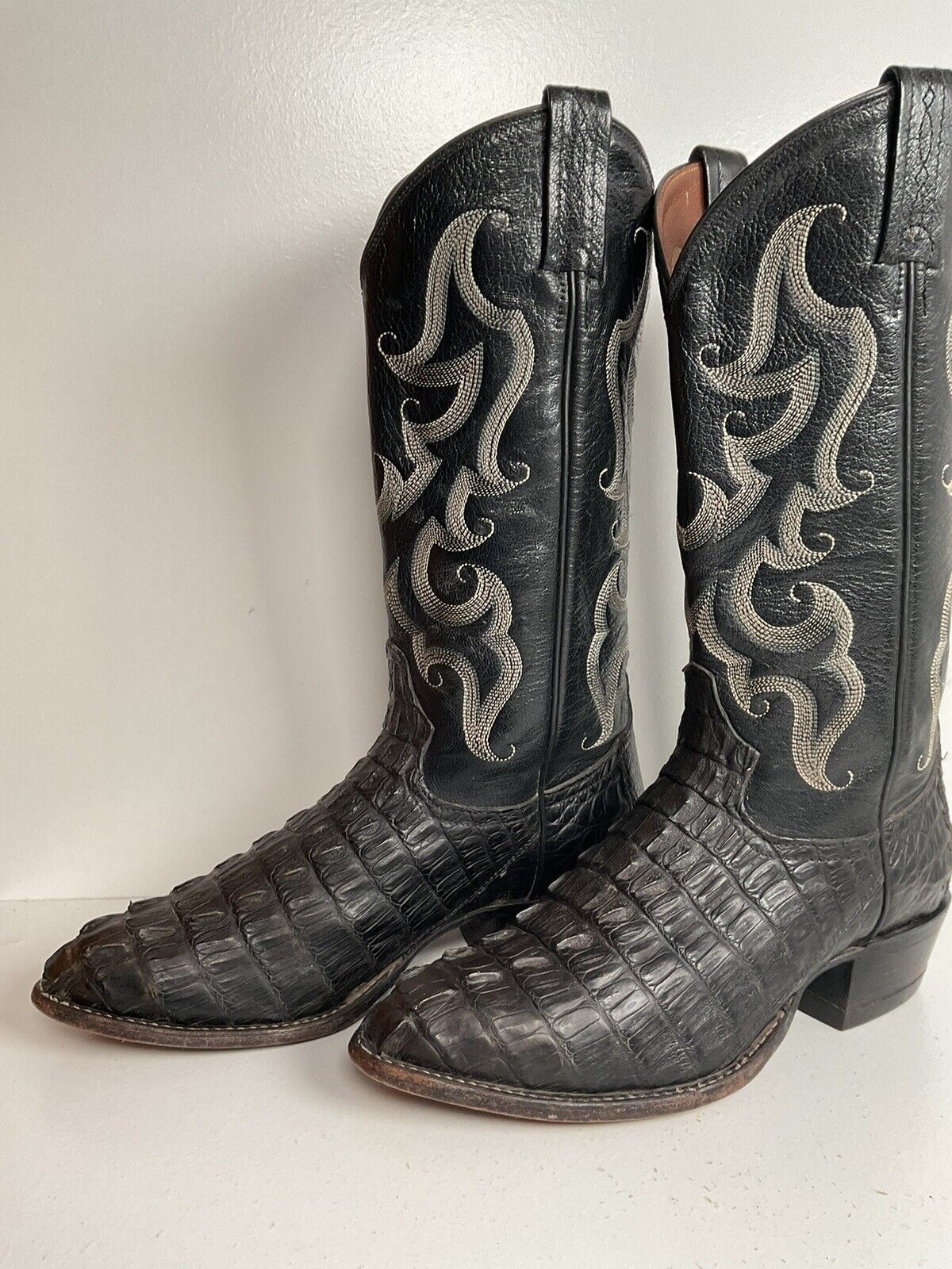 Tony Lama Exotic Caiman Crocodile Belly Cowboy Boots 7D White Label