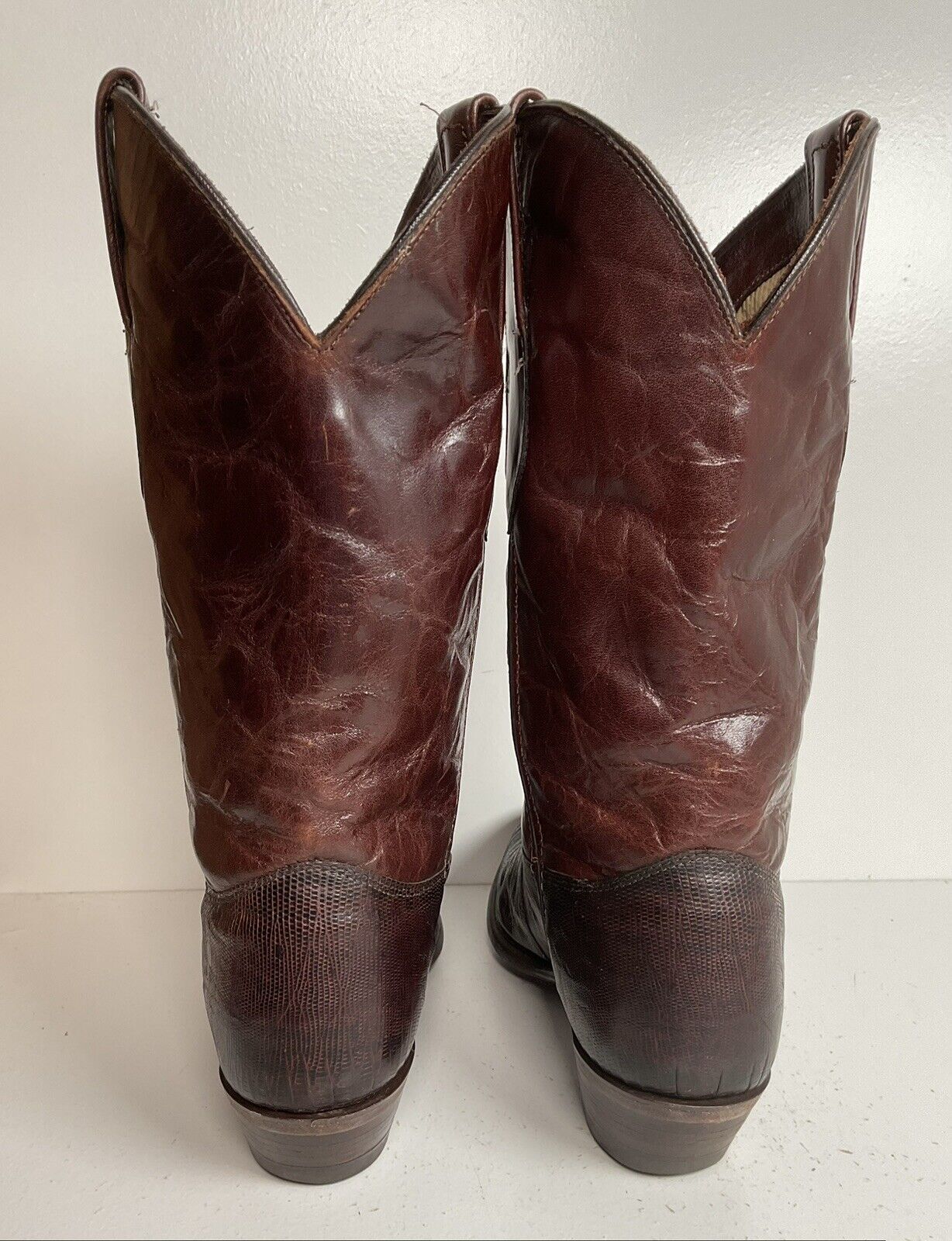 Vintage Wrangler Teju Lizard Cowboy Boots 9.5 M USA Mahogany Brown