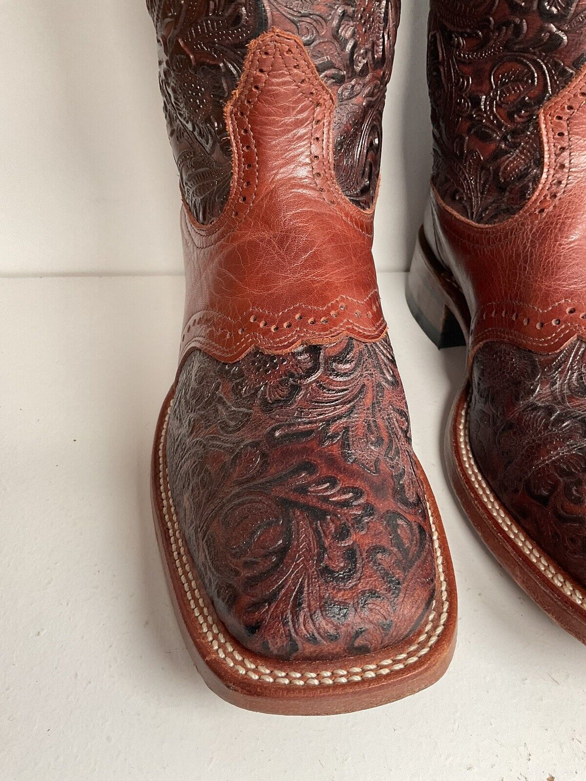 Boulet Hand Tooled Cowgirl Boots 9.5 C Square Toe