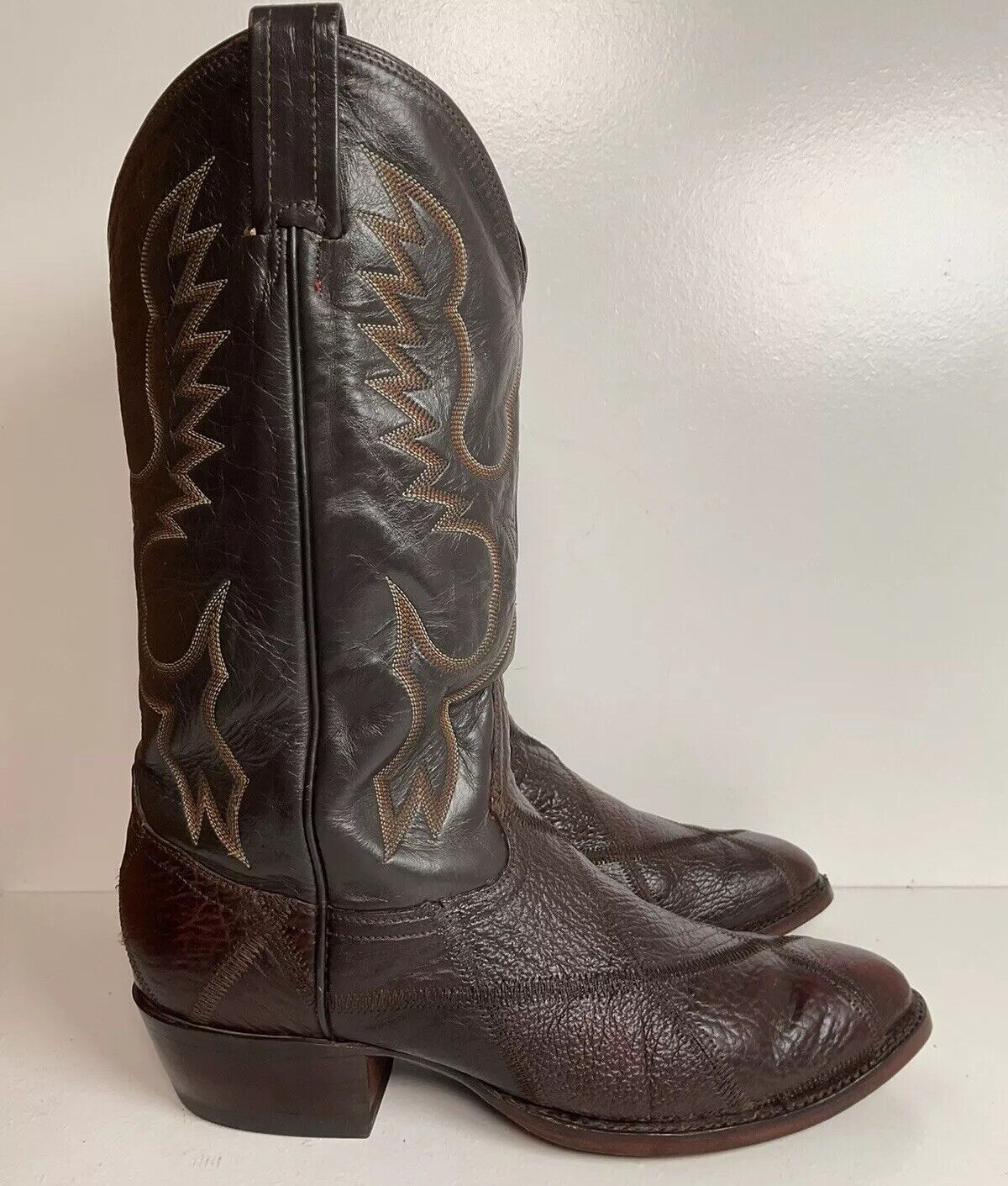 Vintage Tony Lama Patchwork Cowboy Boots 9.5 D Bullhide Black Label Resoled