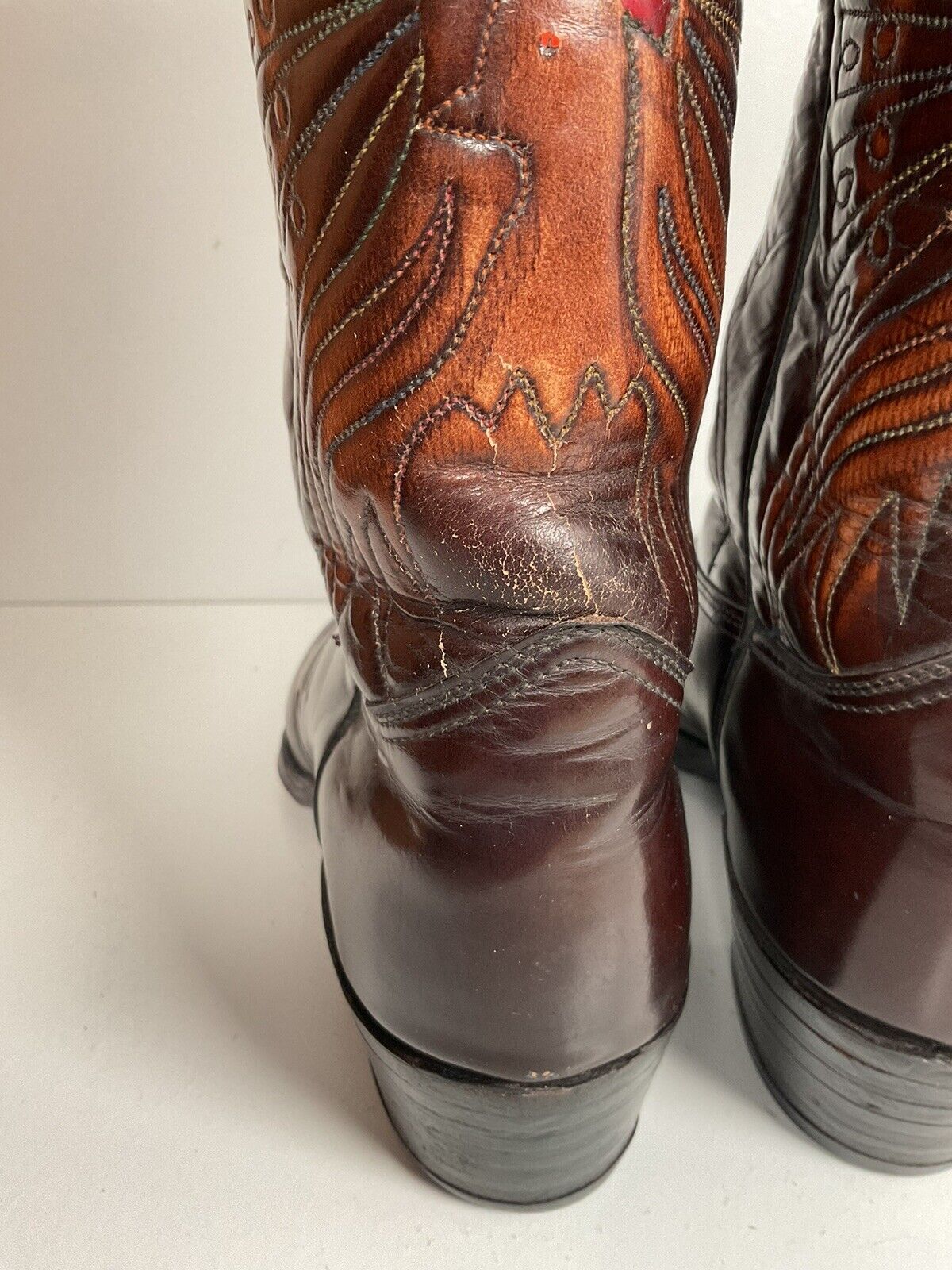 Vintage Texas Brand Patent Thunderbird Cowboy Boots 10.5 EE Rainbow Peacock