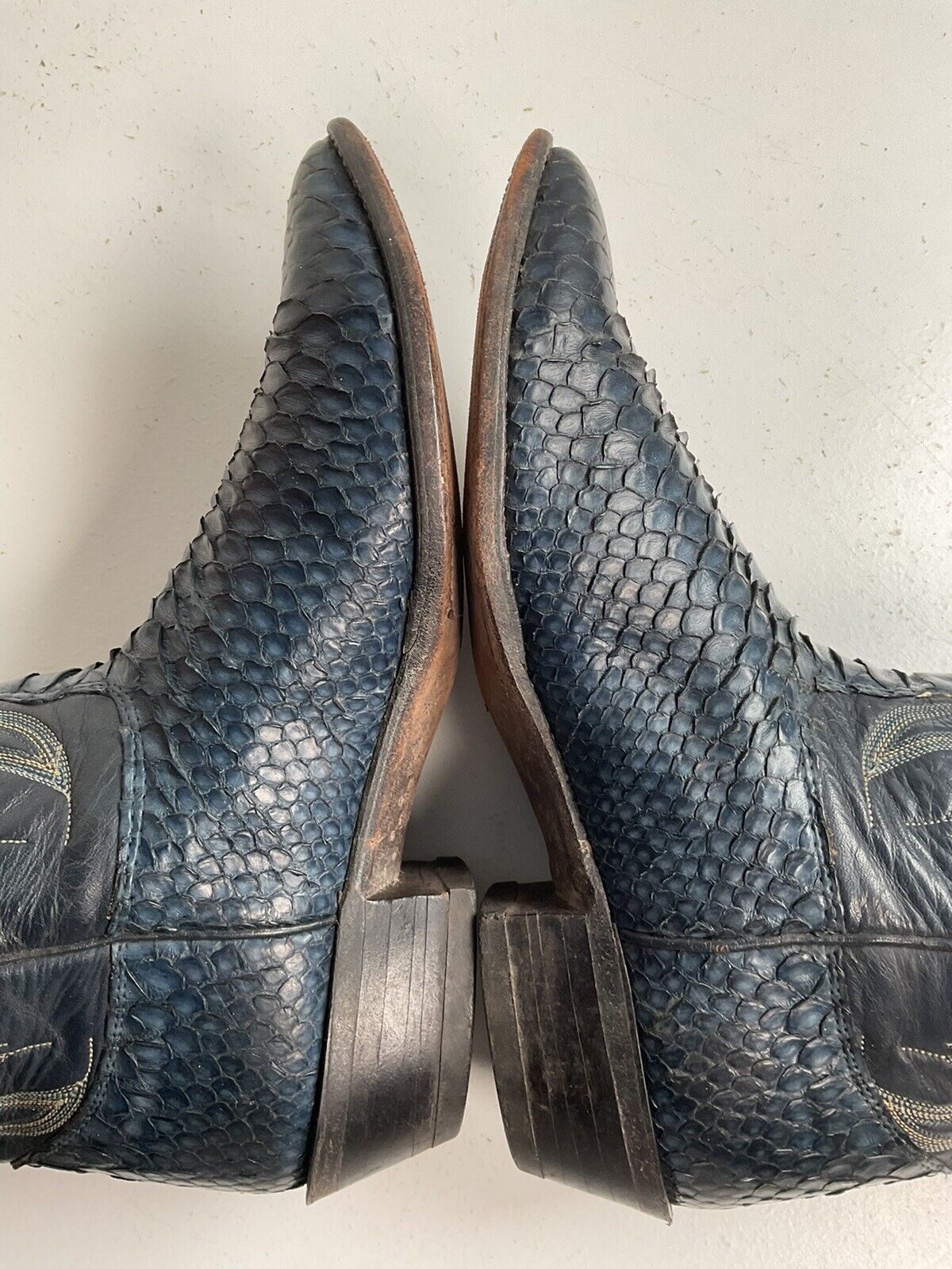 Vintage Nocona Dark Blue Python Cowboy Boots 9 EE Back Cut Snakeskin