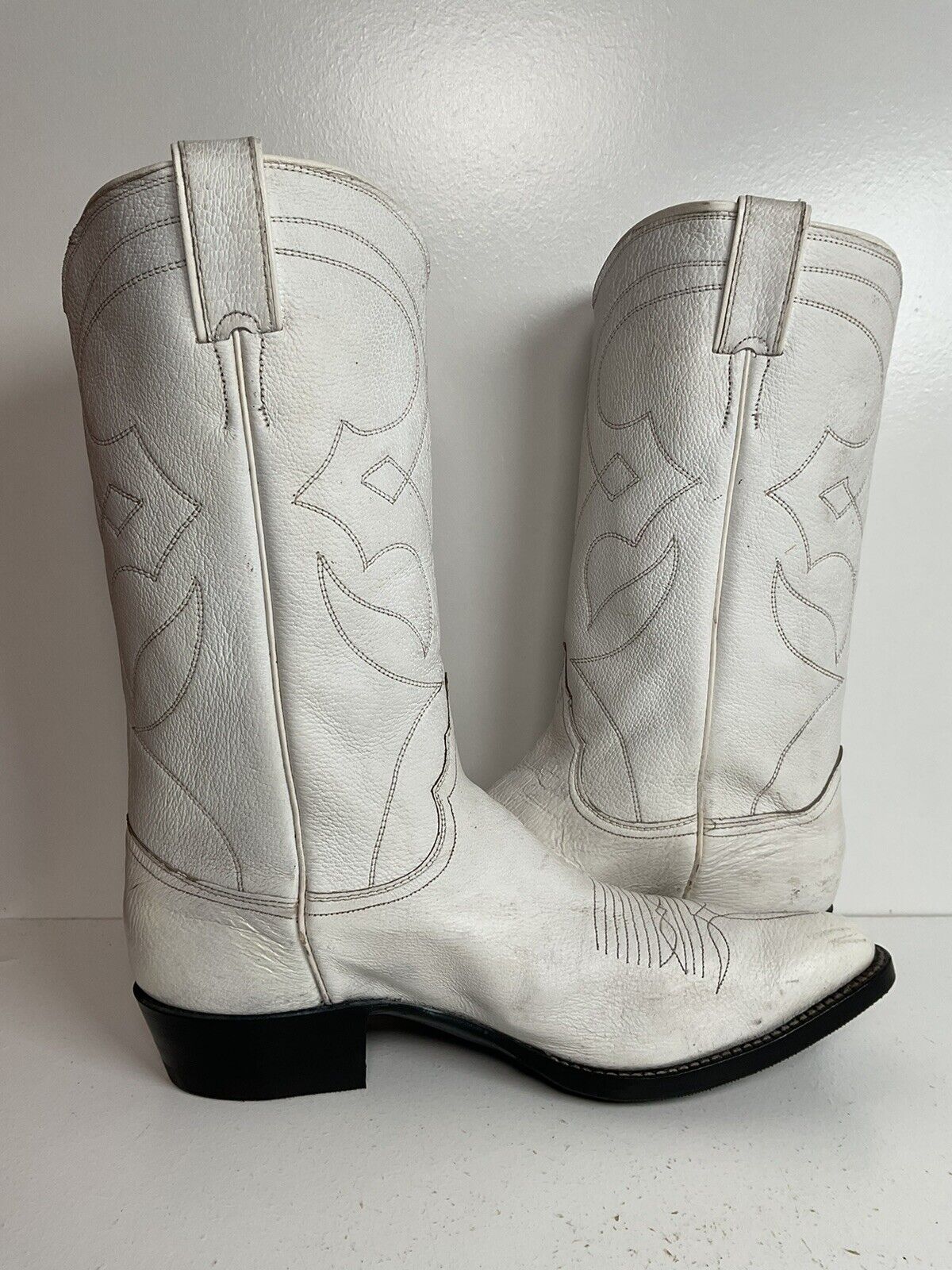 Vintage Justin Wedding White Cowgirl Boots 10 B Old Fort Worth Label