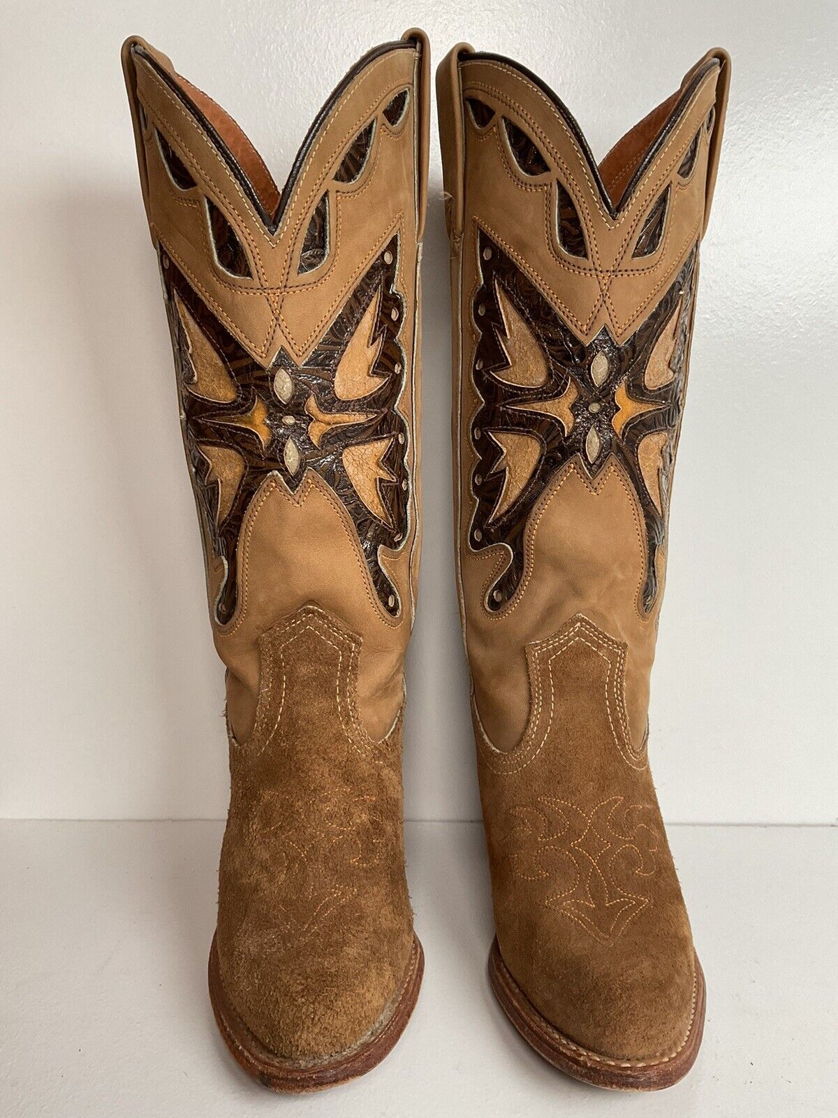 Vintage Miss Capezio Butterfly Inlay Cowgirl Boots 6.5 M USA Rough Out Suede