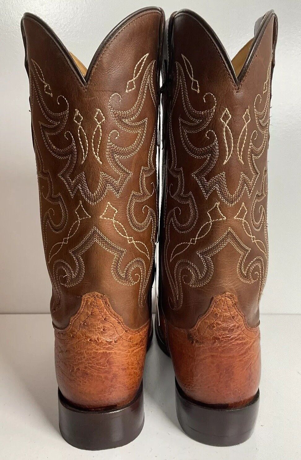 Tony Lama Smooth Patron Saddle Ostrich Cowboy Boots 9 D Marbled Exotic