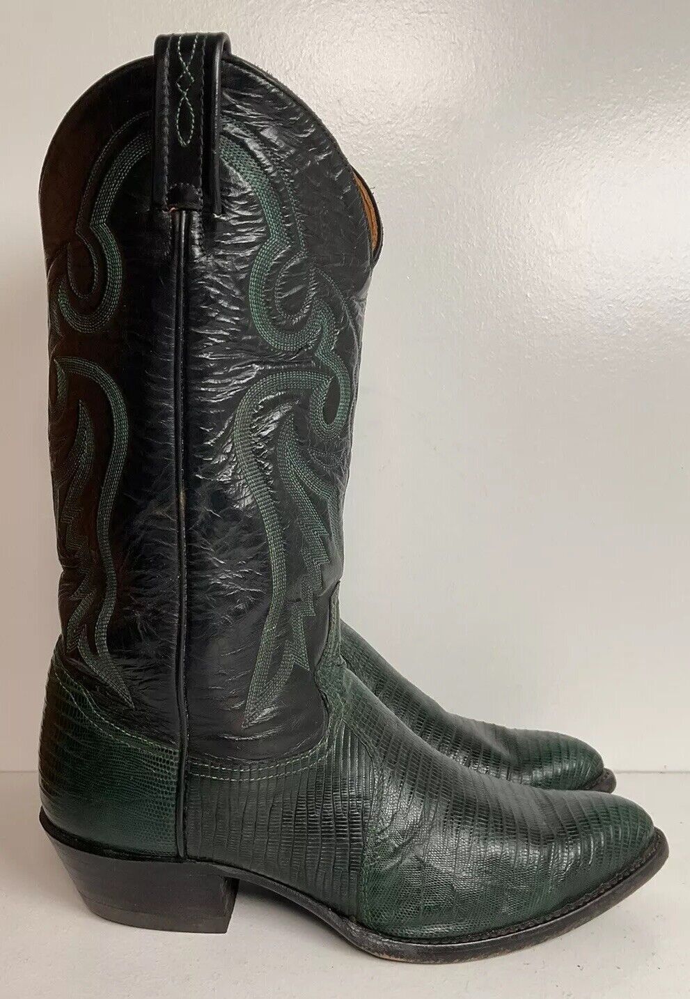 Tony Lama Emerald Green Teju Lizard Cowboy Boots 8 EE USA Made