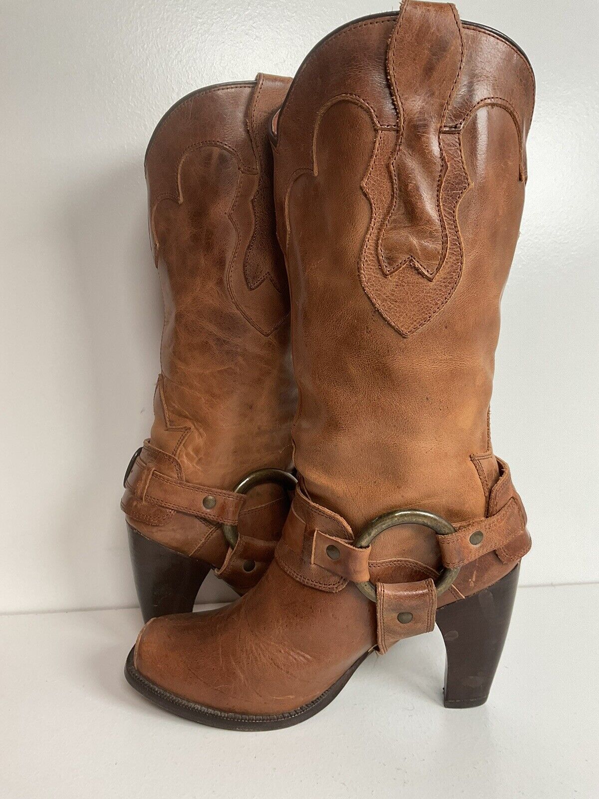 Justin Brown Harness Moto Boots 7.5 B Heeled Ankle Harness