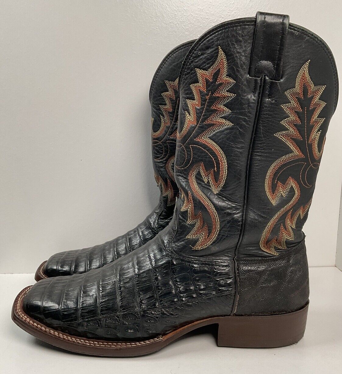 Vintage Larry Mahan Caiman Crocodile Roper Boots 105 D Exotic Square Toe