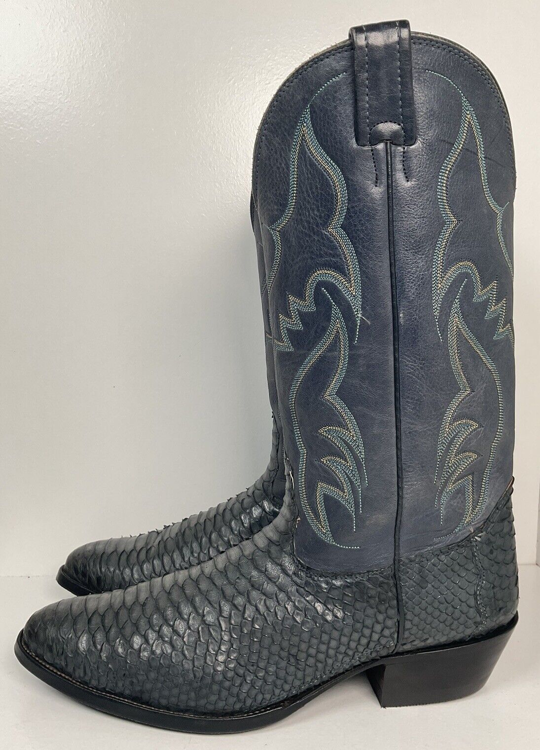 Vintage Nocona Dark Blue Python Snakeskin Cowboy Boots 12 D USA Made