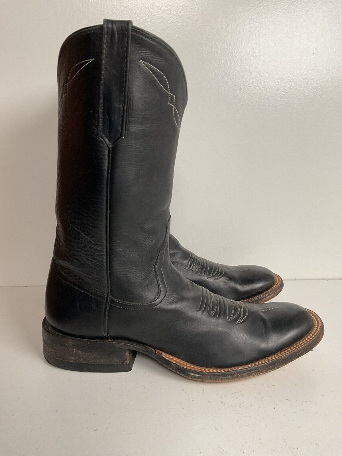 Rios Of Mercedes Black Leather Roper Boots 6.5 D USA