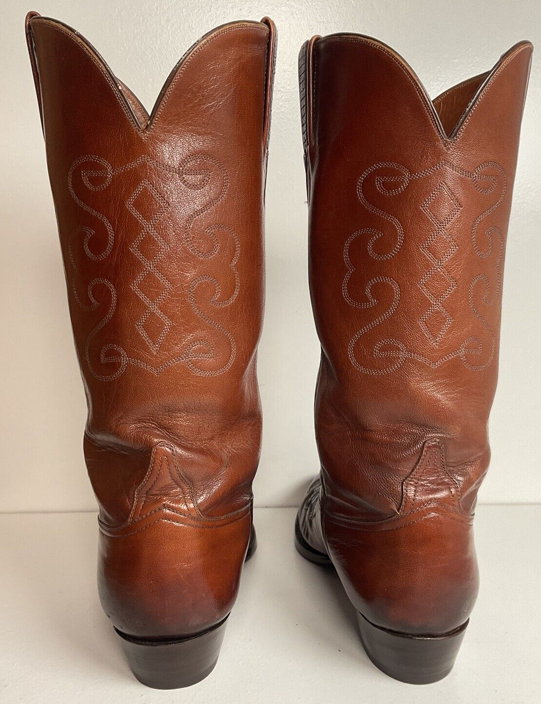 Vintage Lucchese Lizard Inlay Cowboy Boots 8.5 D USA Made New Soles