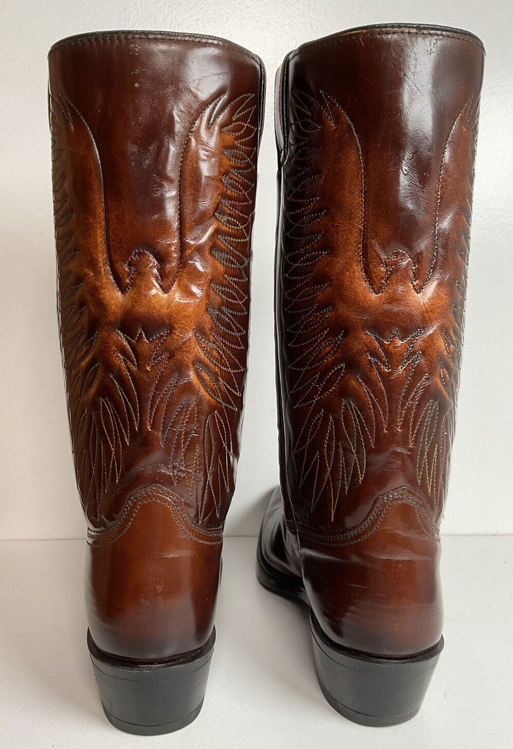 Vintage Wrangler Patent Leather Thunderbird Cowboy Boots 10 B Rainbow Peacock