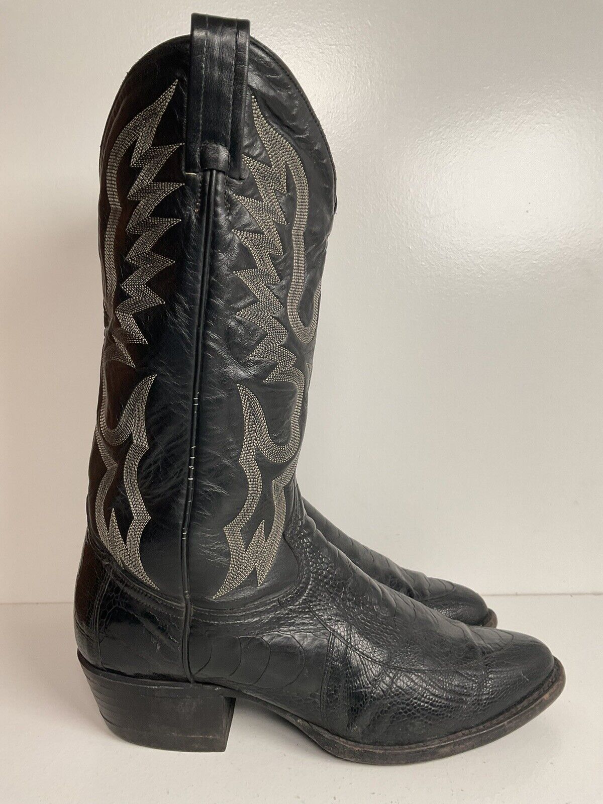 Vintage Tony Lama Exotic Ostrich Leg Cowboy Boots 9 D Classic Black