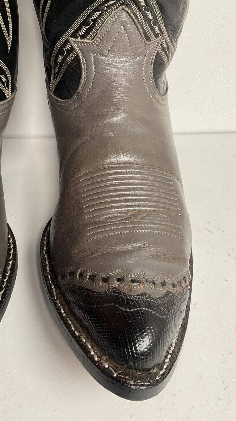 Vintage Tony Lama Grey Lizard Wingtip Cowboy Boots 9 D Gold Label New Half Soles