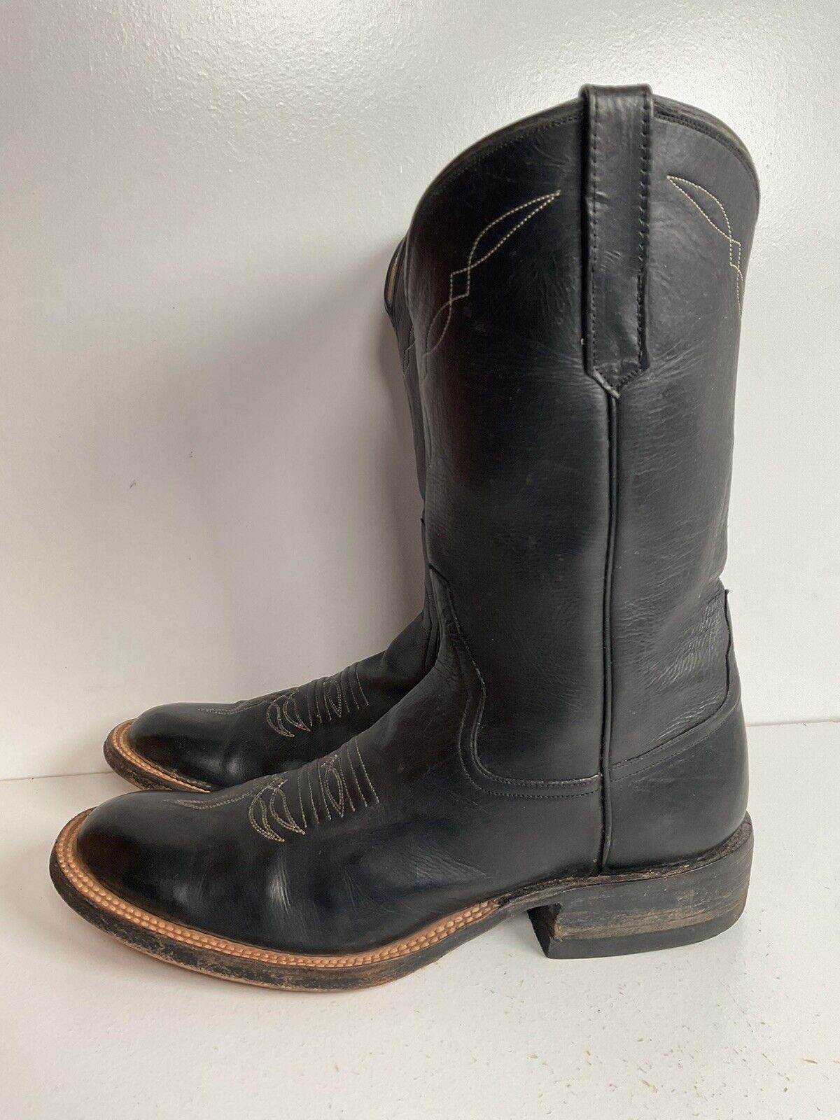 Rios Of Mercedes Black Leather Roper Boots 6.5 D USA