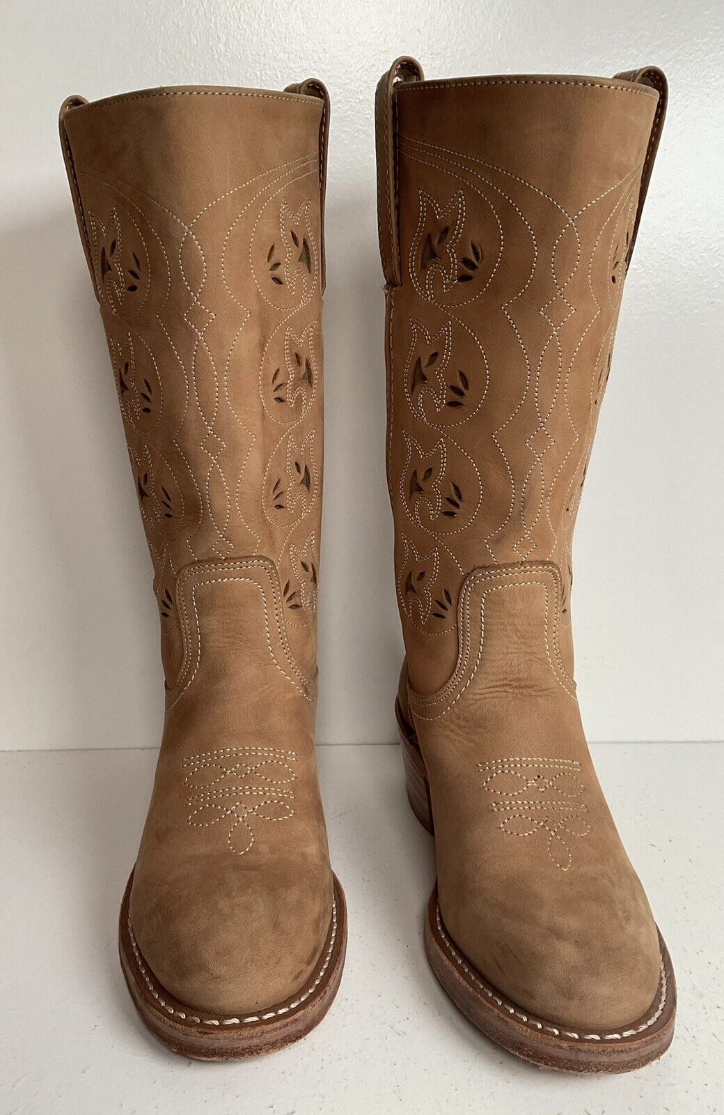 Frye Austin Cowgirl Boots 6 M Tooled Flower Inlay USA Made