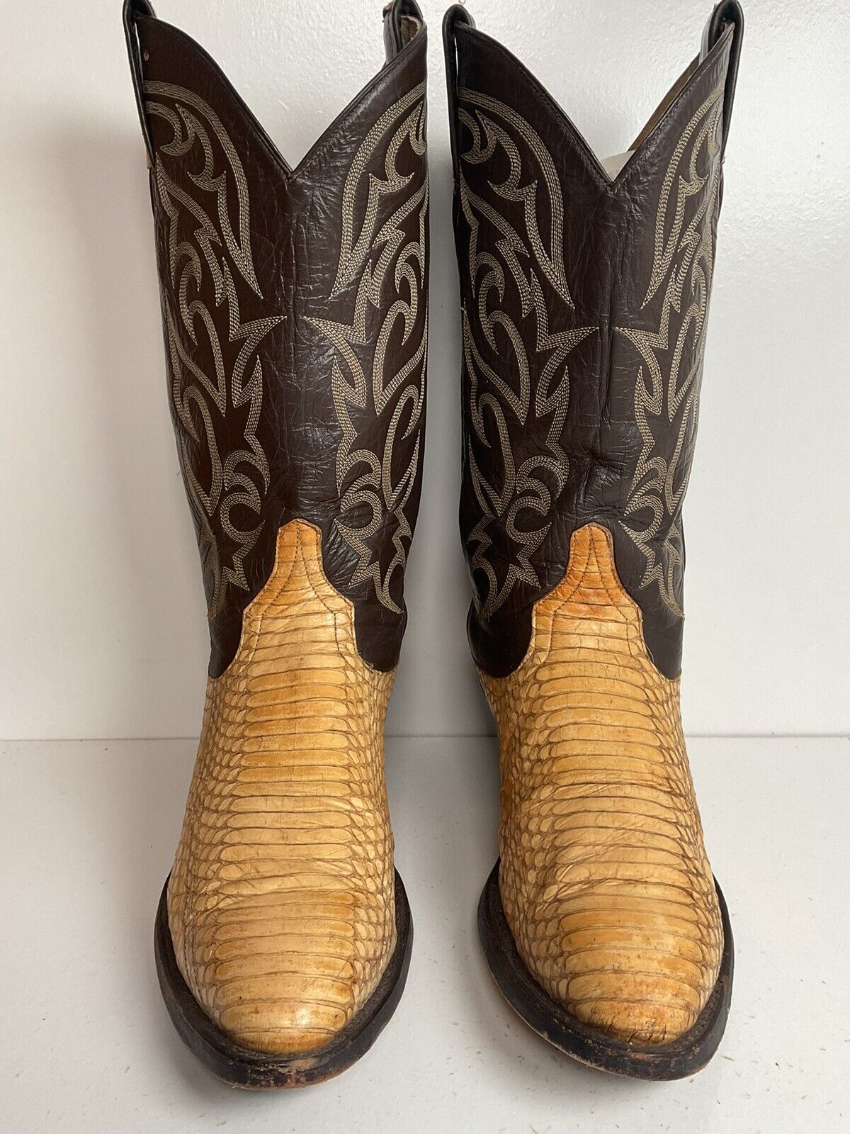 Vintage Larry Mahan King Cobra Snakeskin Cowboy Boots 9 D