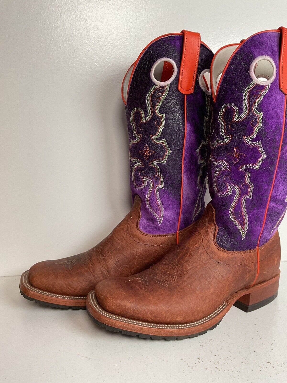 Olathe Custom Purple Buckaroo Cowboy Boots 8 D Punchy Distressed Crystal Suede