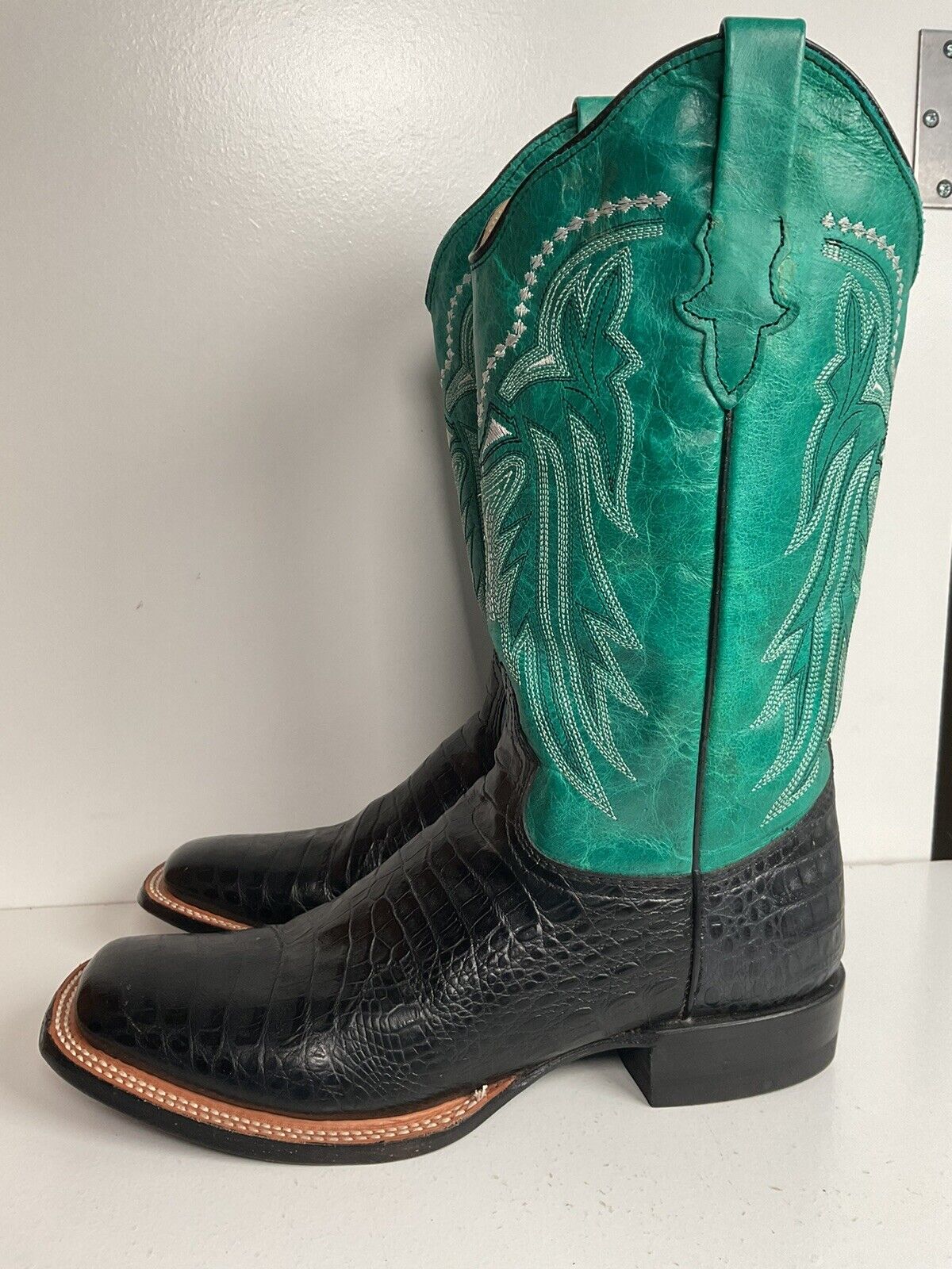 Roper Brand Exotic Caiman Crocodile Print Cowboy Boots 10.5 Turquoise