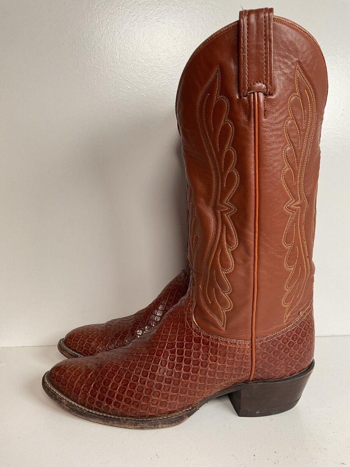 Vintage Tony Lama Exotic Anaconda Snakeskin Cowboy Boots 8 D Black Label