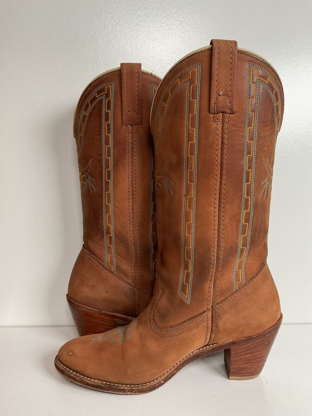 Vintage Dingo Acme Nubuck Suede Cowgirl Boots 8 M Dream Catcher Stitching