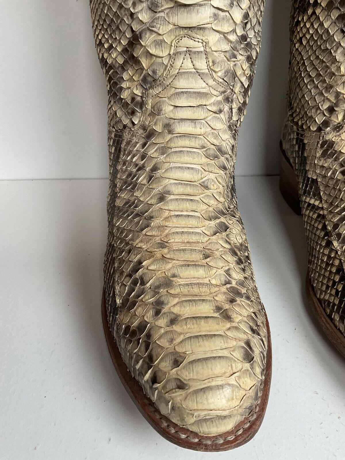 Frye Deborah Full Python Snakeskin Cowgirl Boots 9 M Goodyear Welt Spain