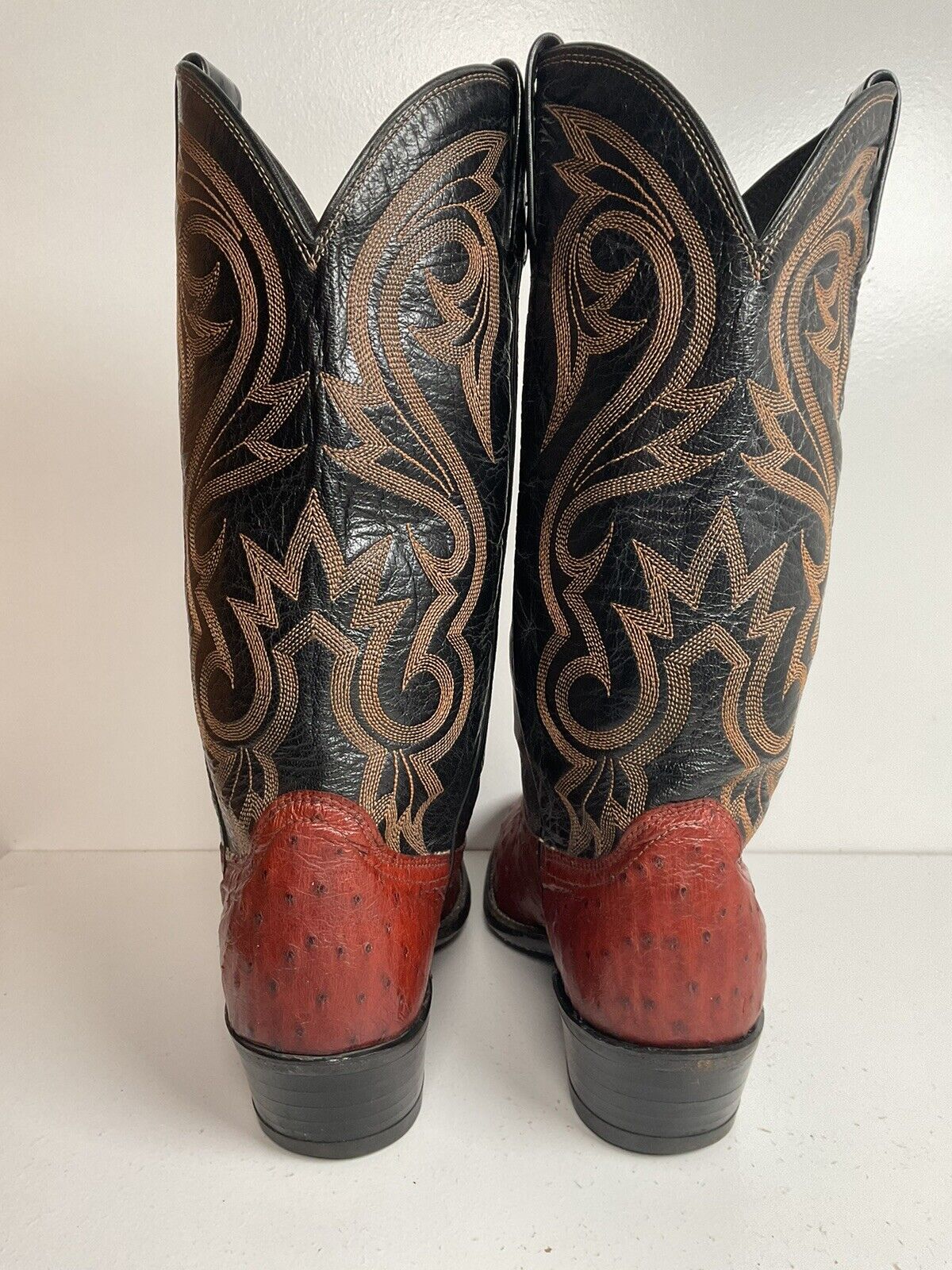 Dan Post Exotic Ostrich Quill Cowboy Boots 9 D Mahogany Brown