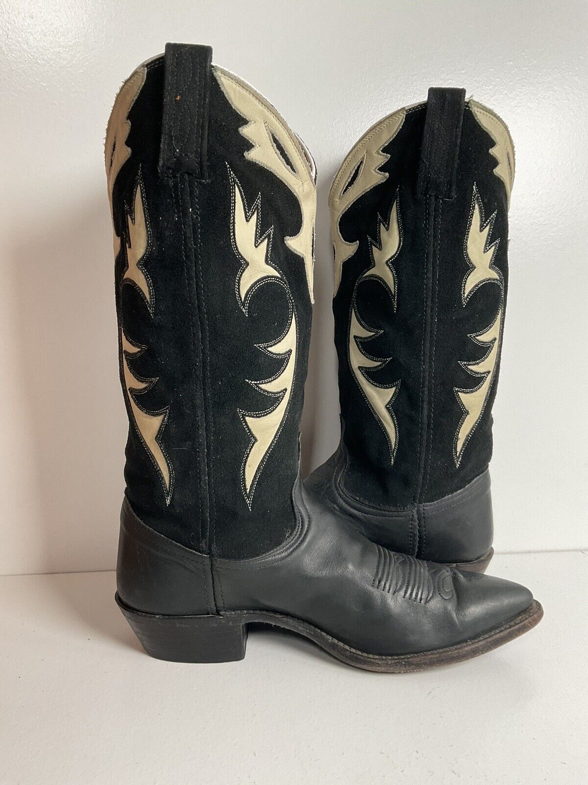 Vintage Dan Post Tooled Suede Leather Cowgirl Boots 7.5 M USA Made