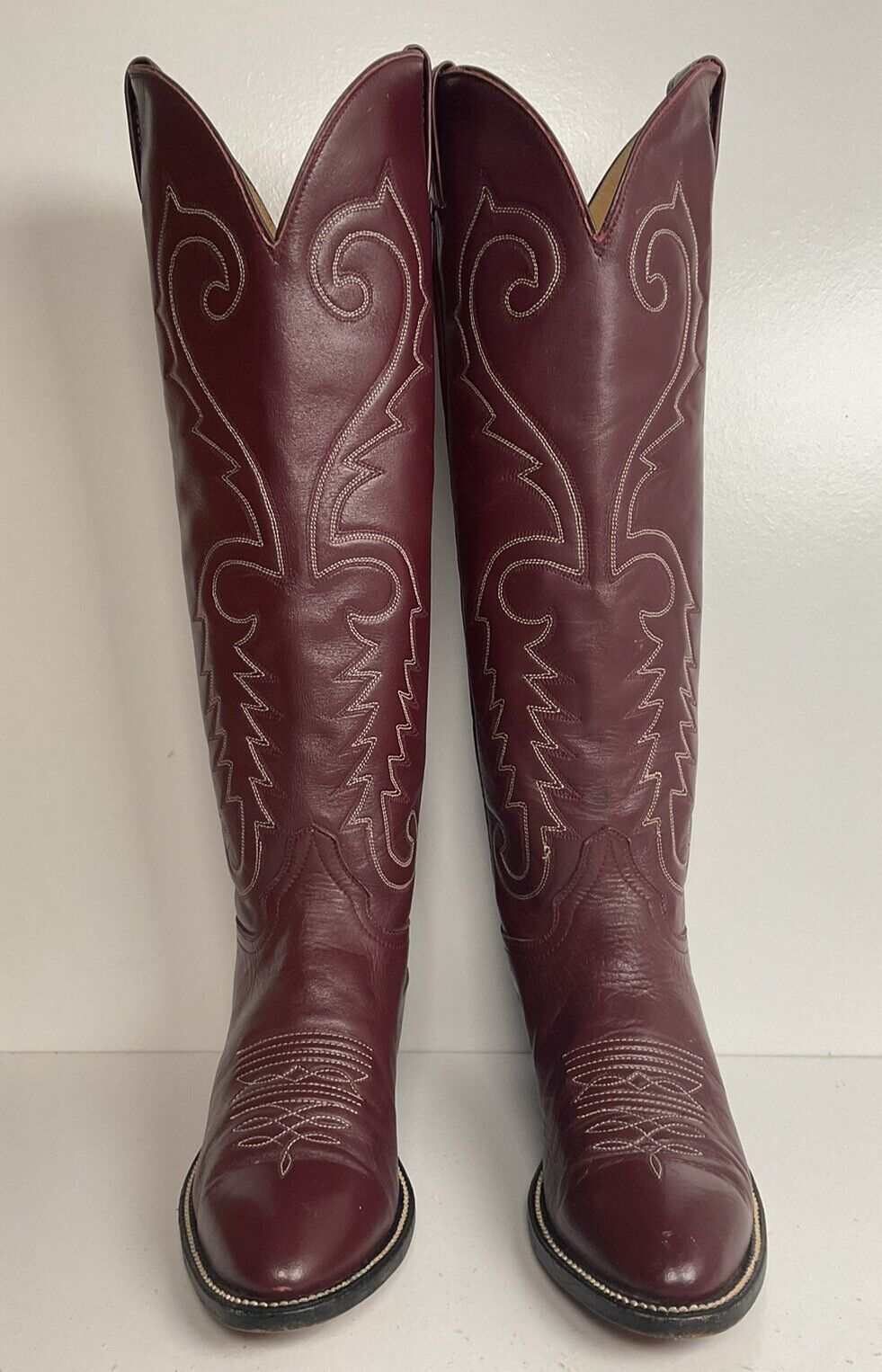 Vintage Hondo 18” Burgundy Cowgirl Boots 6.5 A Stitched